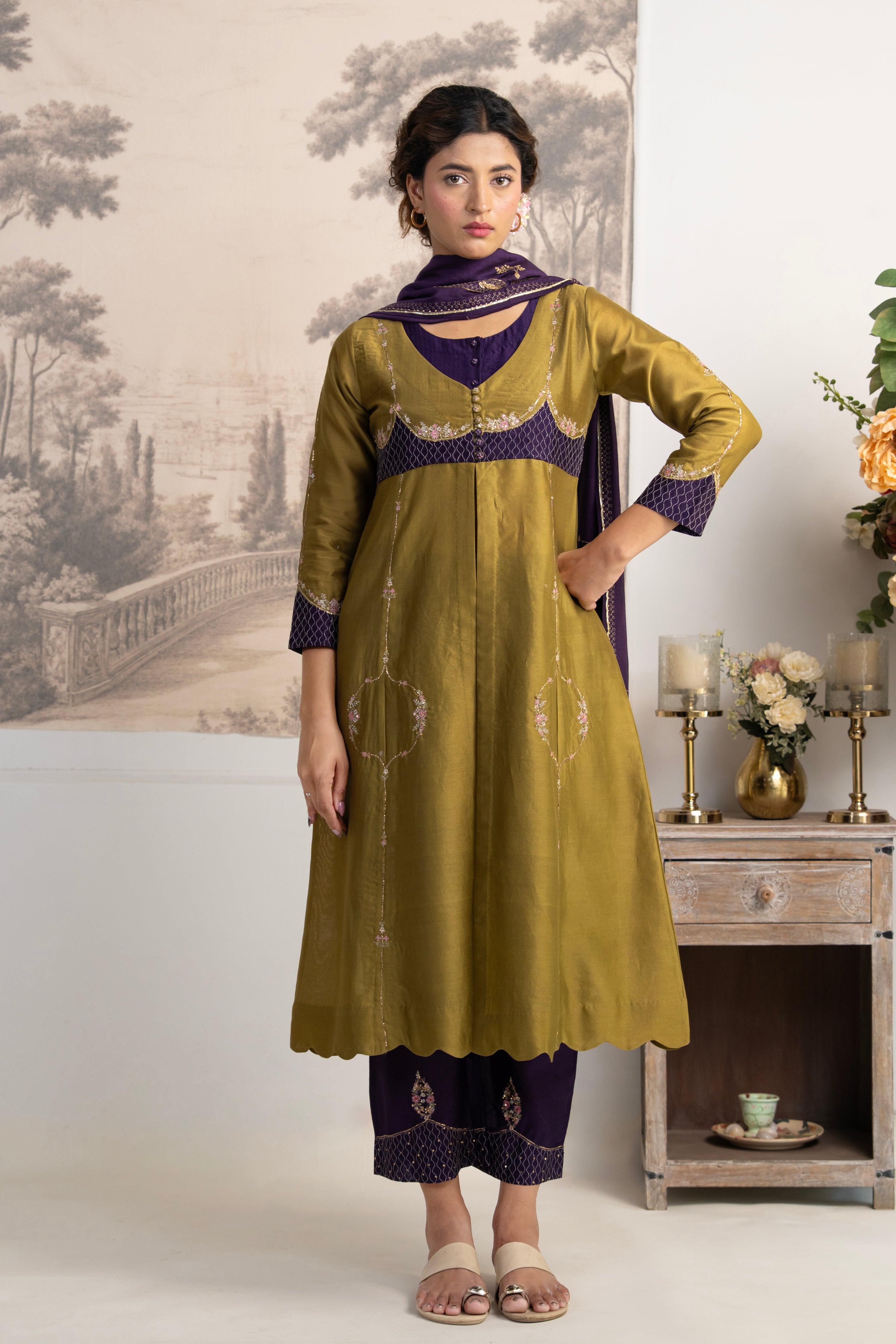 MEHENDI GREEN PURPLE MASTANI SUIT SET