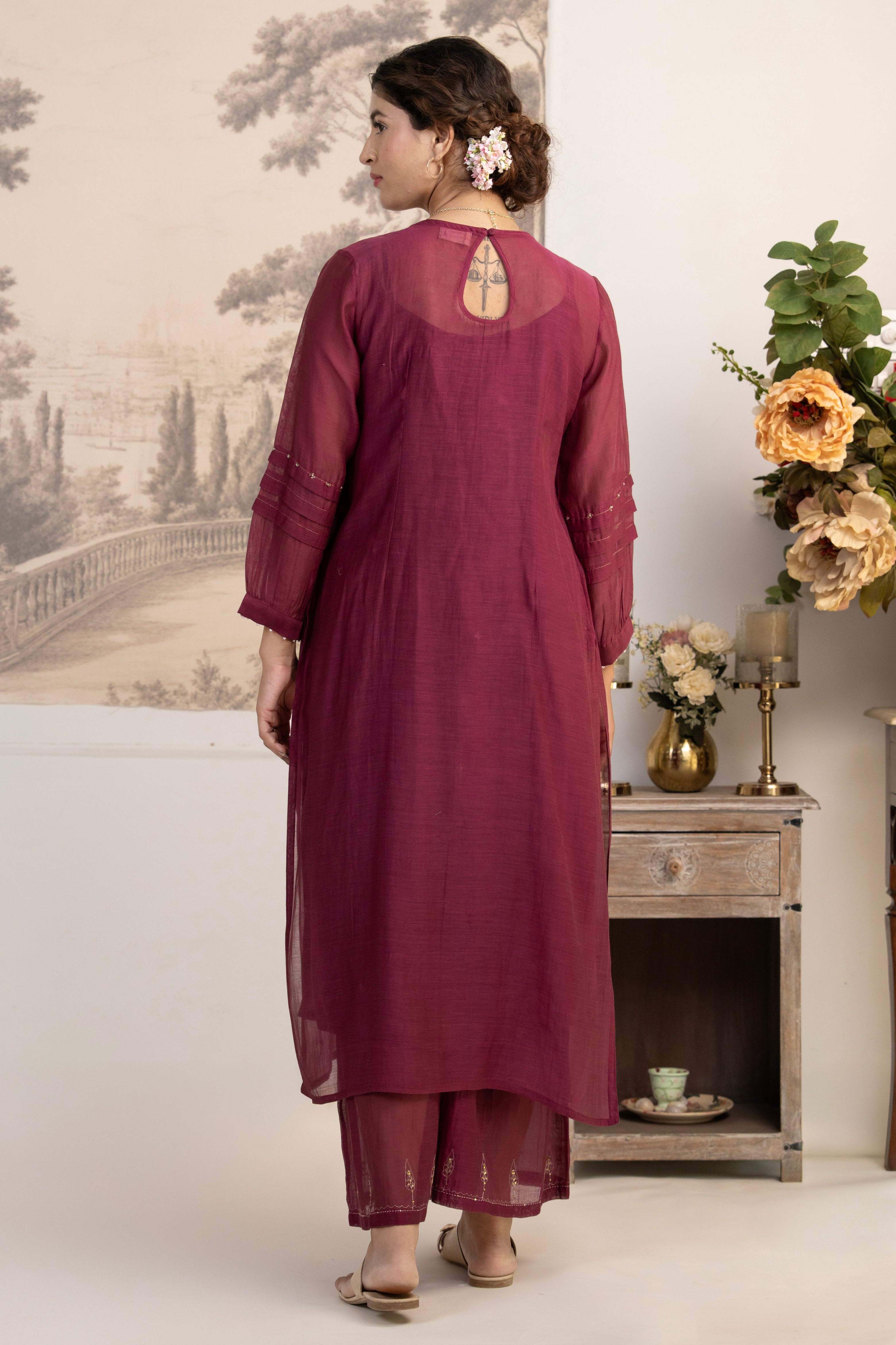 WINE DABKA YOKE SUIT SET