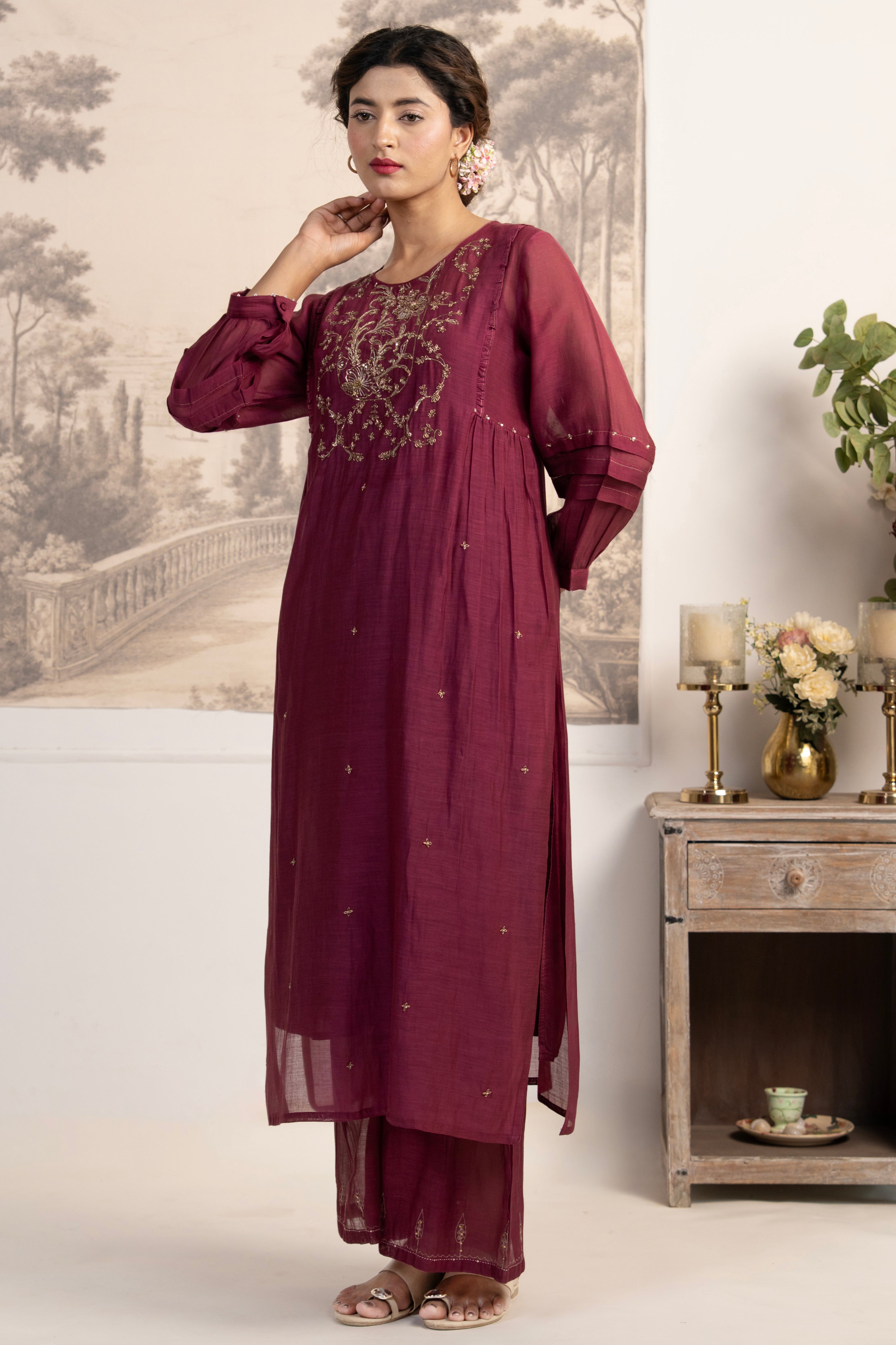 WINE DABKA YOKE SUIT SET