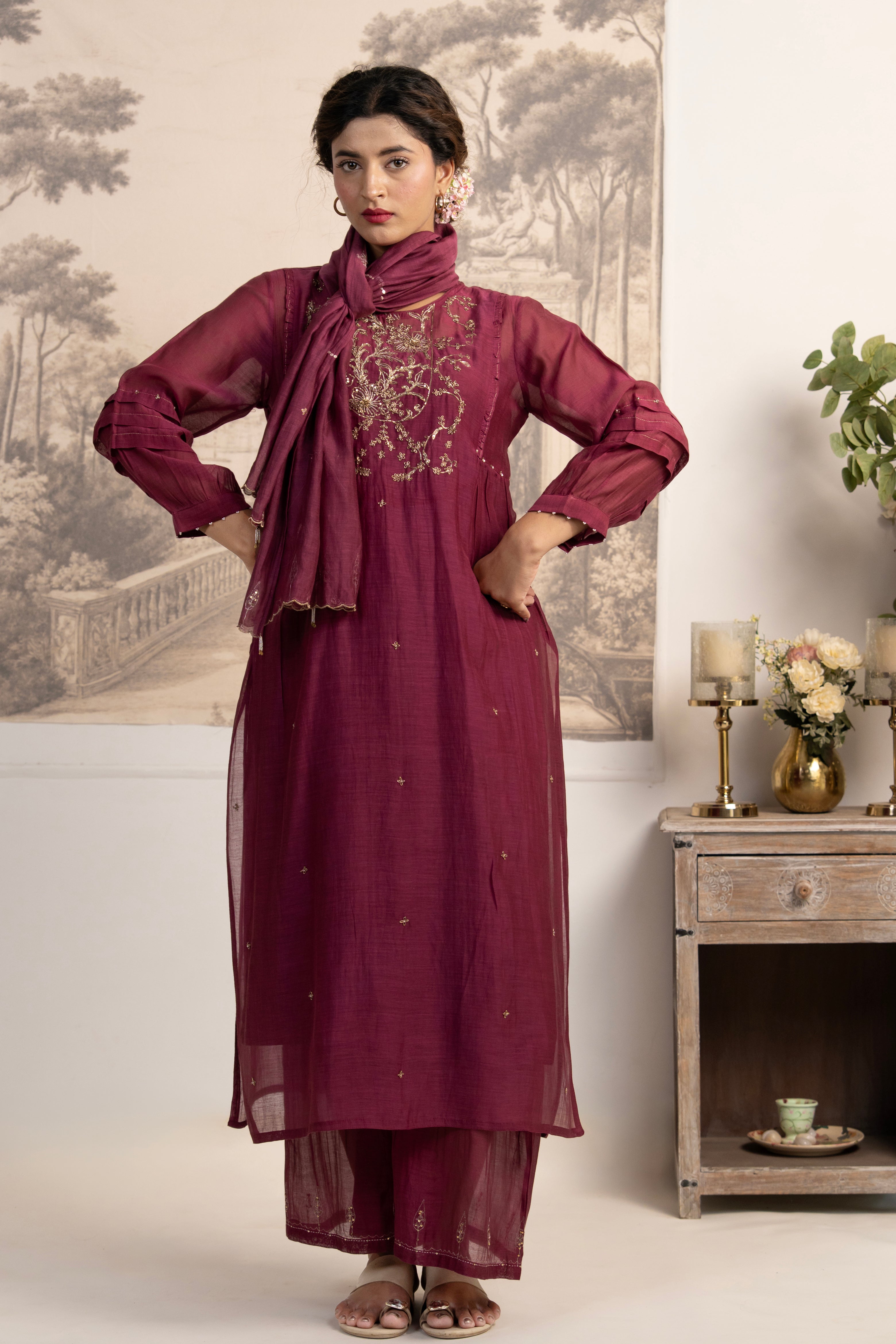 WINE DABKA YOKE SUIT SET