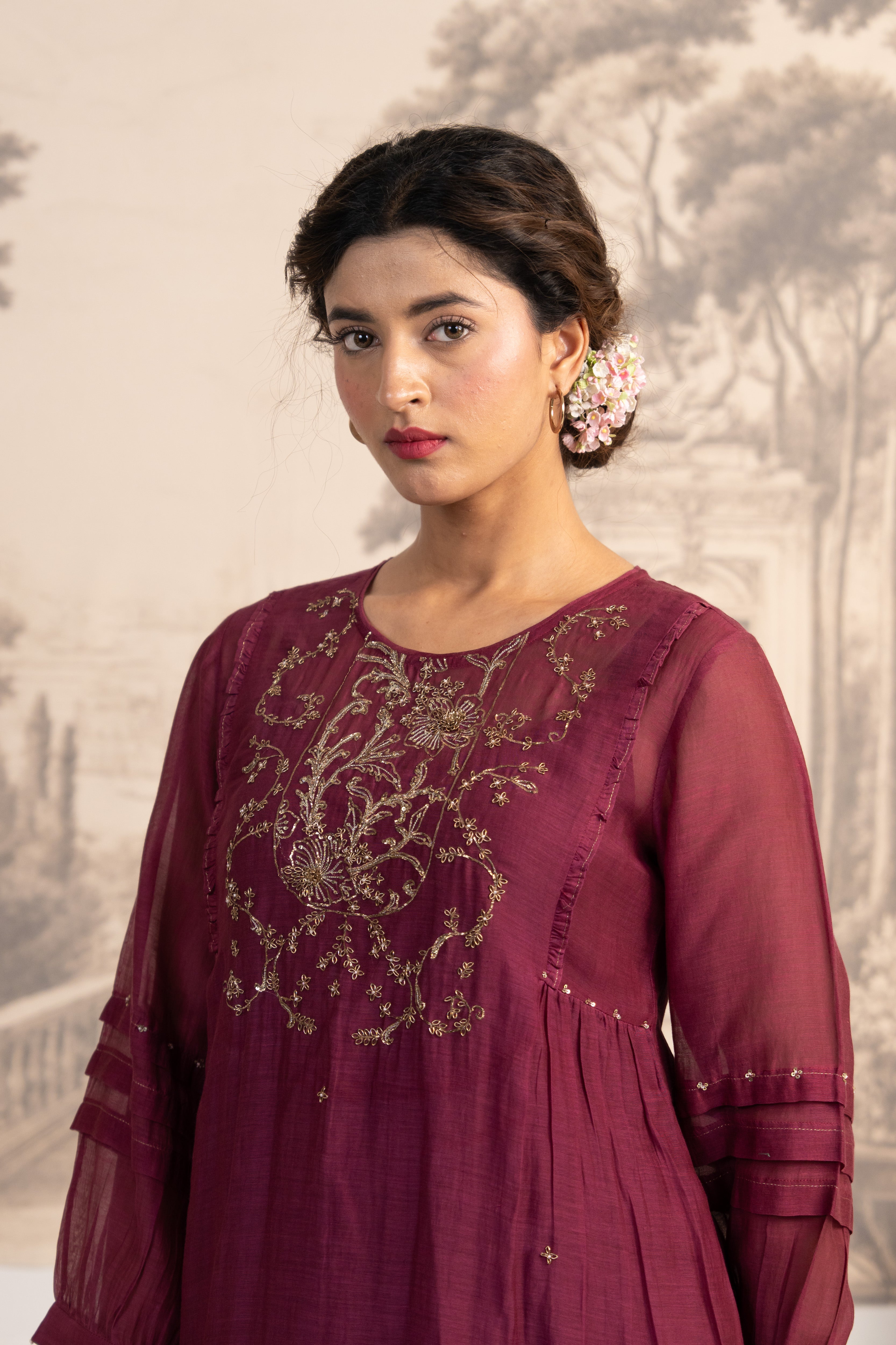 WINE DABKA YOKE SUIT SET
