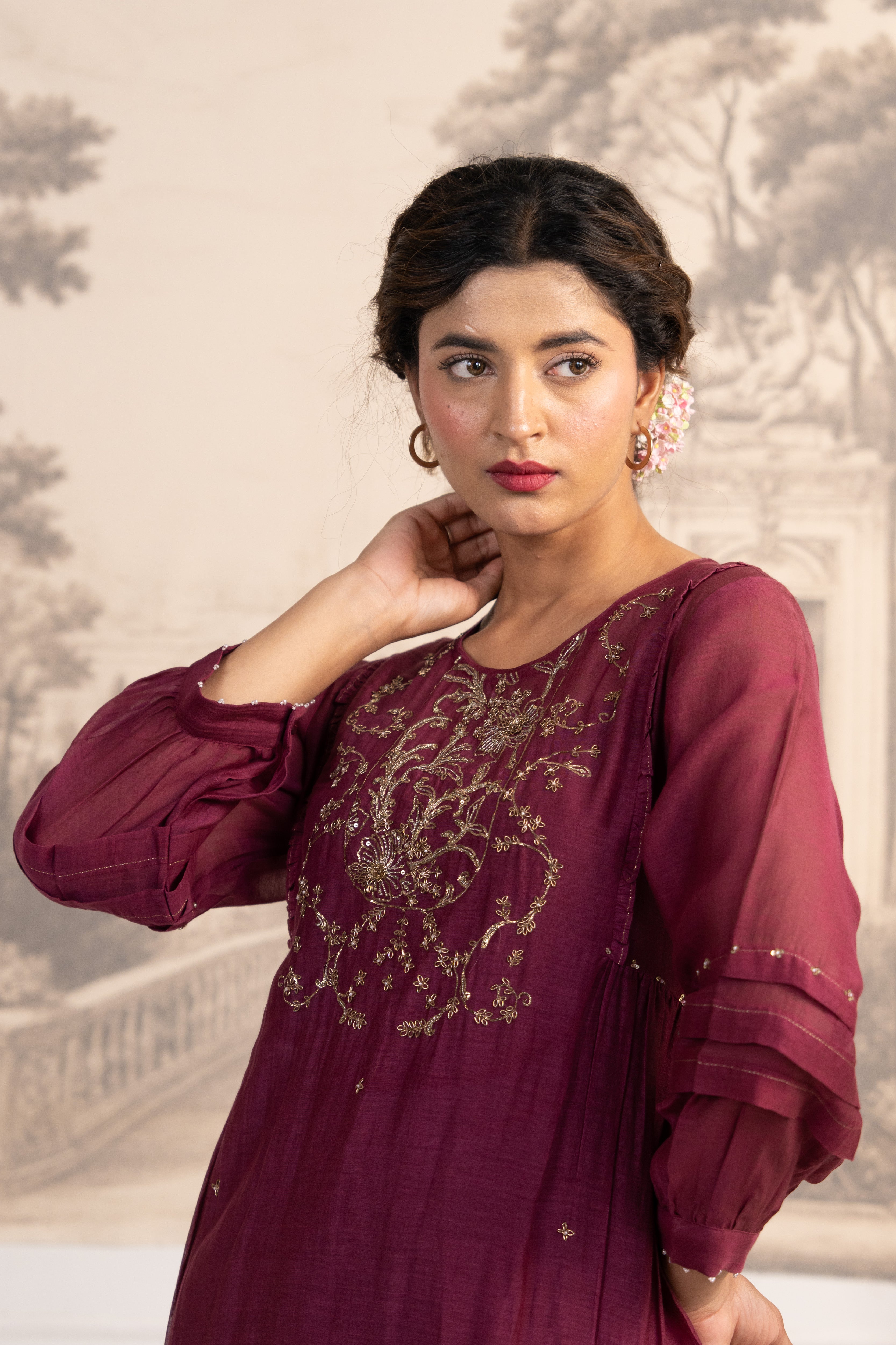 WINE DABKA YOKE SUIT SET