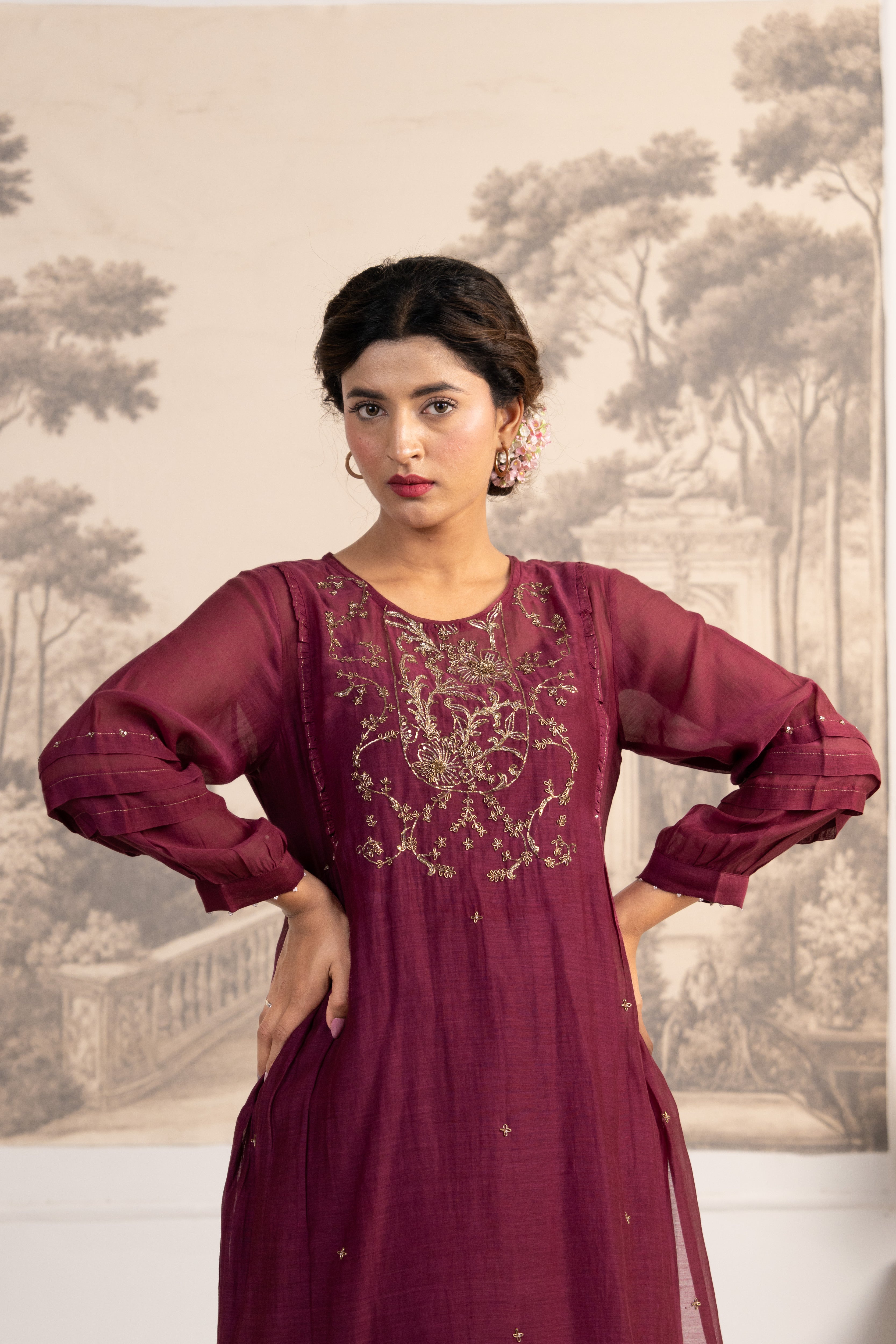 WINE DABKA YOKE SUIT SET