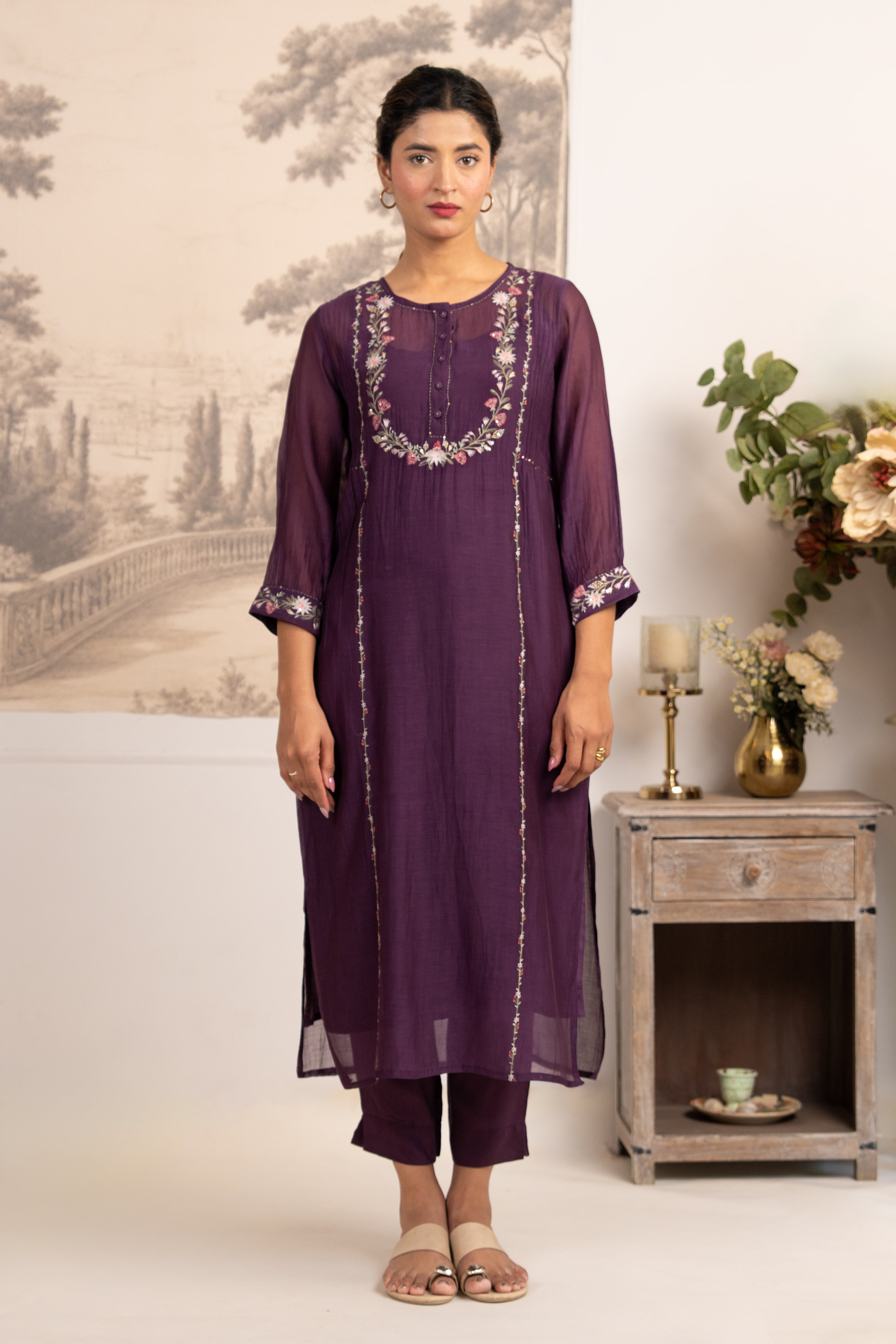 PURPLE CAMELLIA SUIT SET
