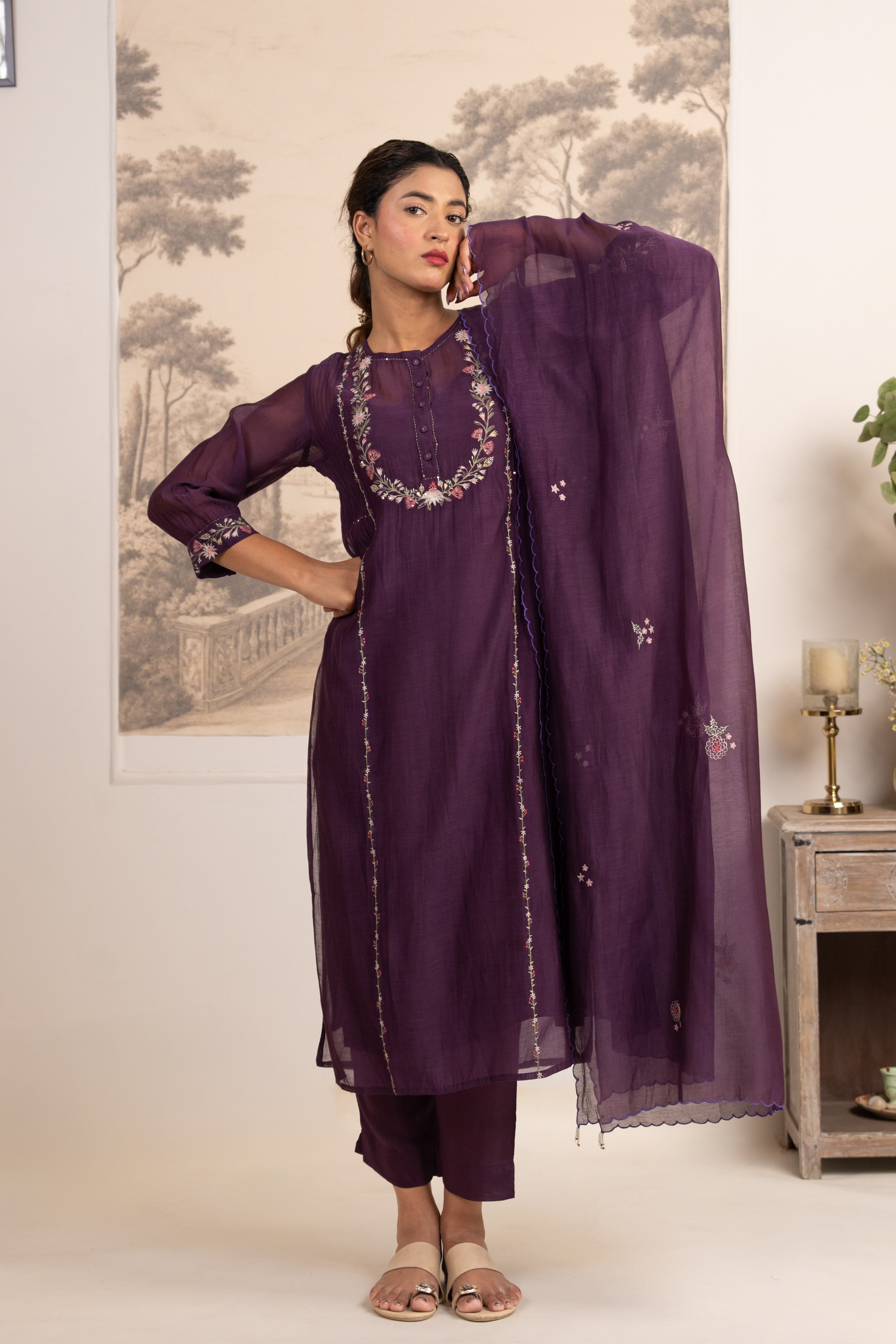 PURPLE CAMELLIA SUIT SET