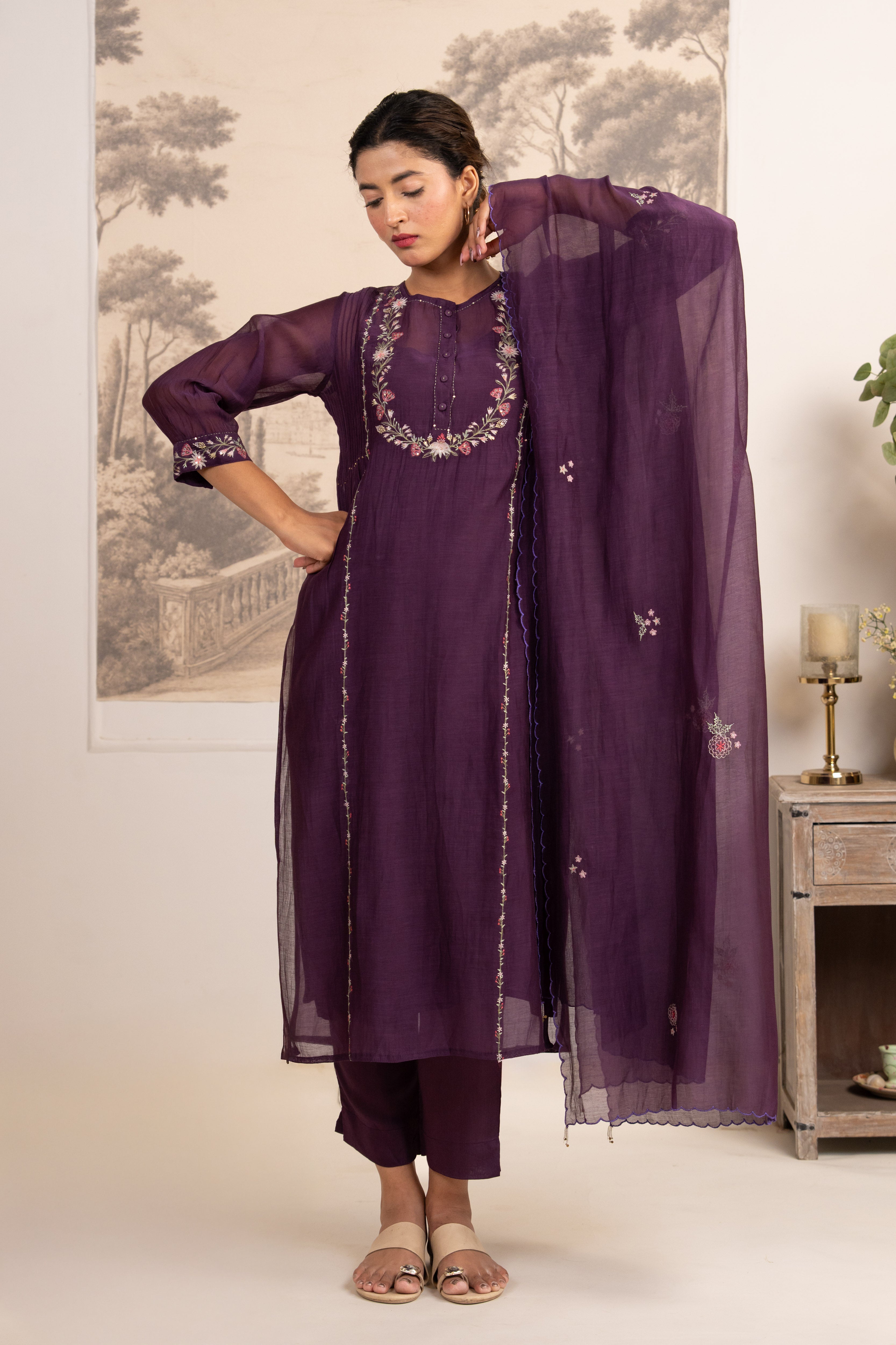 PURPLE CAMELLIA SUIT SET
