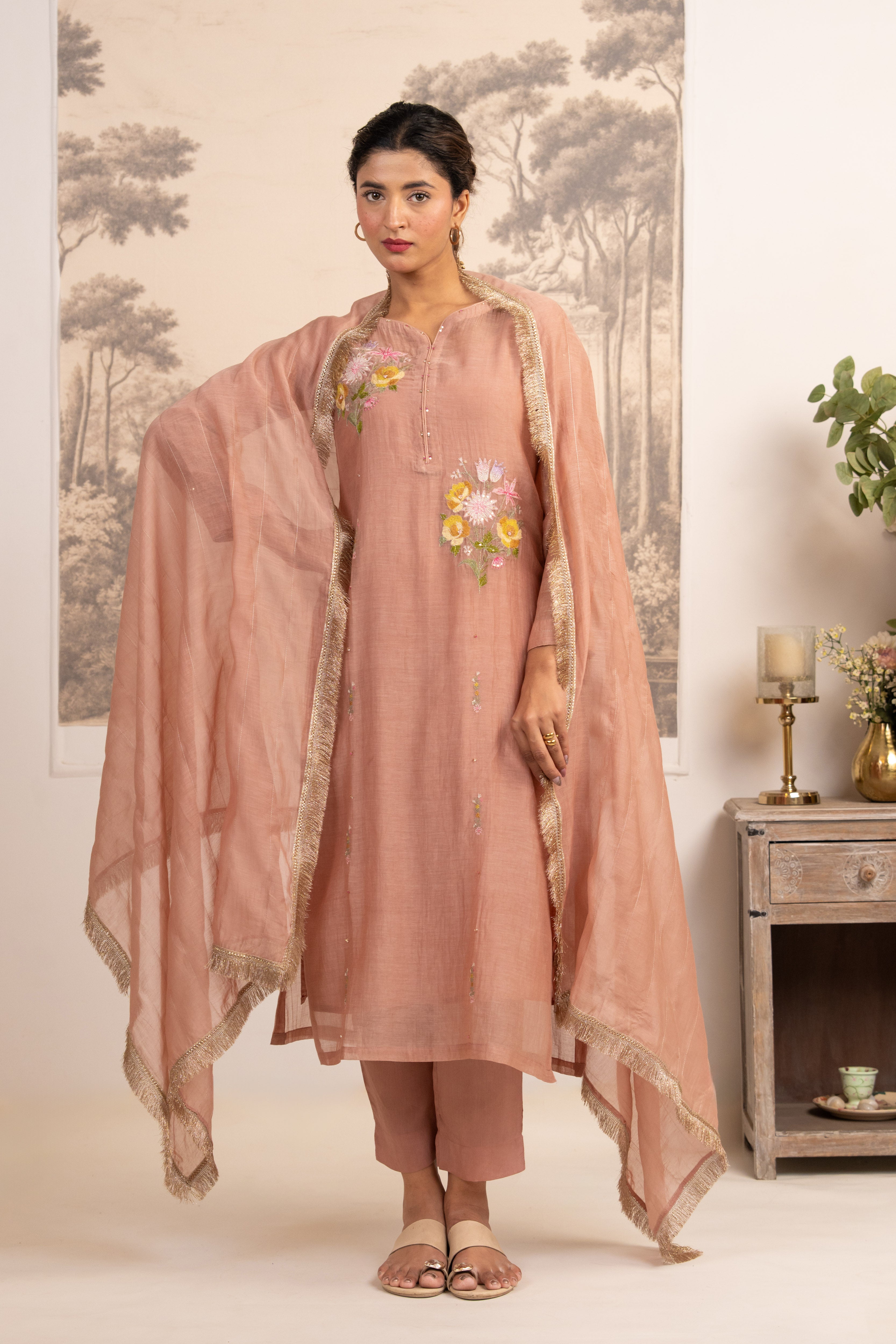 TWIN BOUQUET PEACH SUIT SET