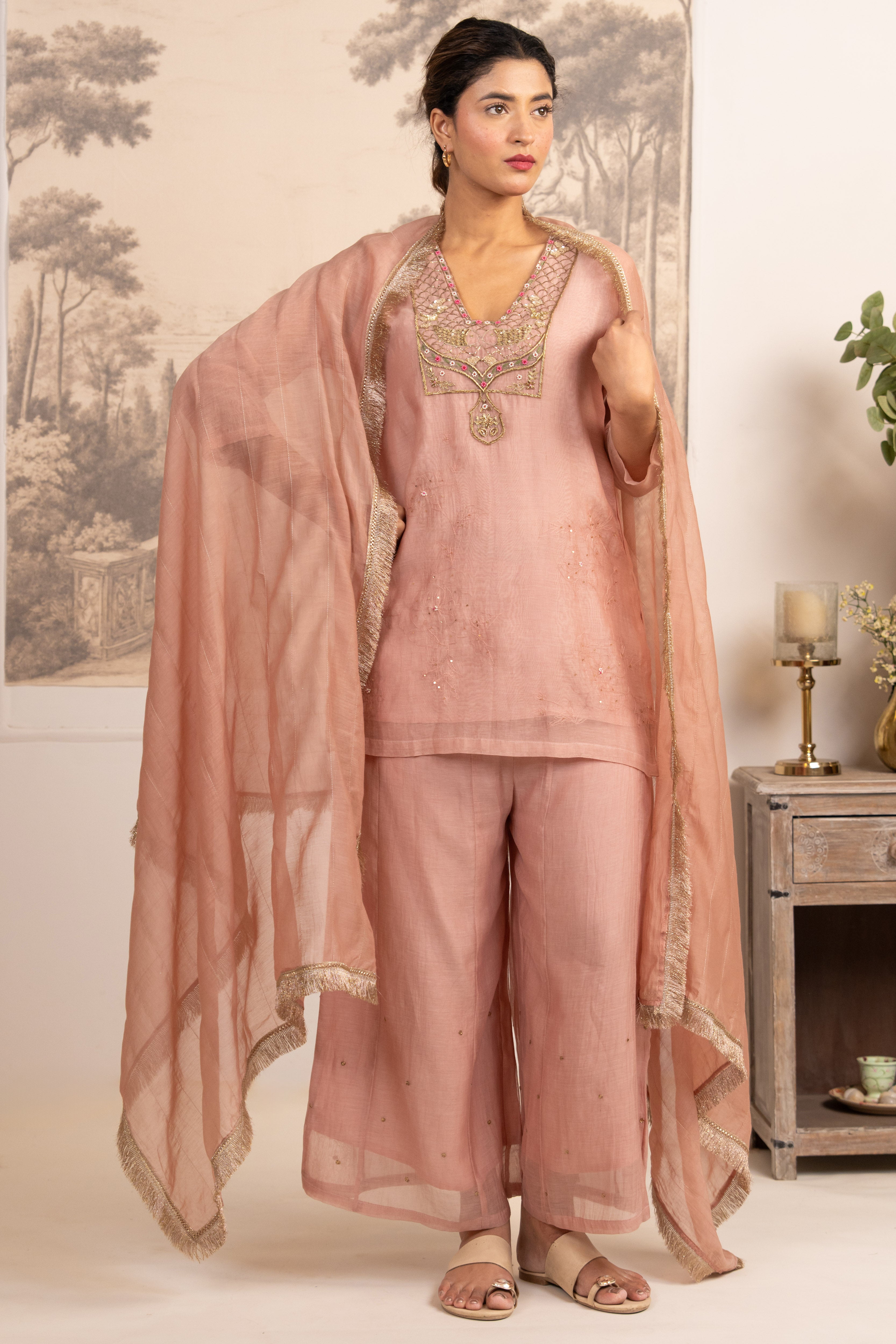PEACH MATSYA TOP PALAZZO WITH DUPATTA