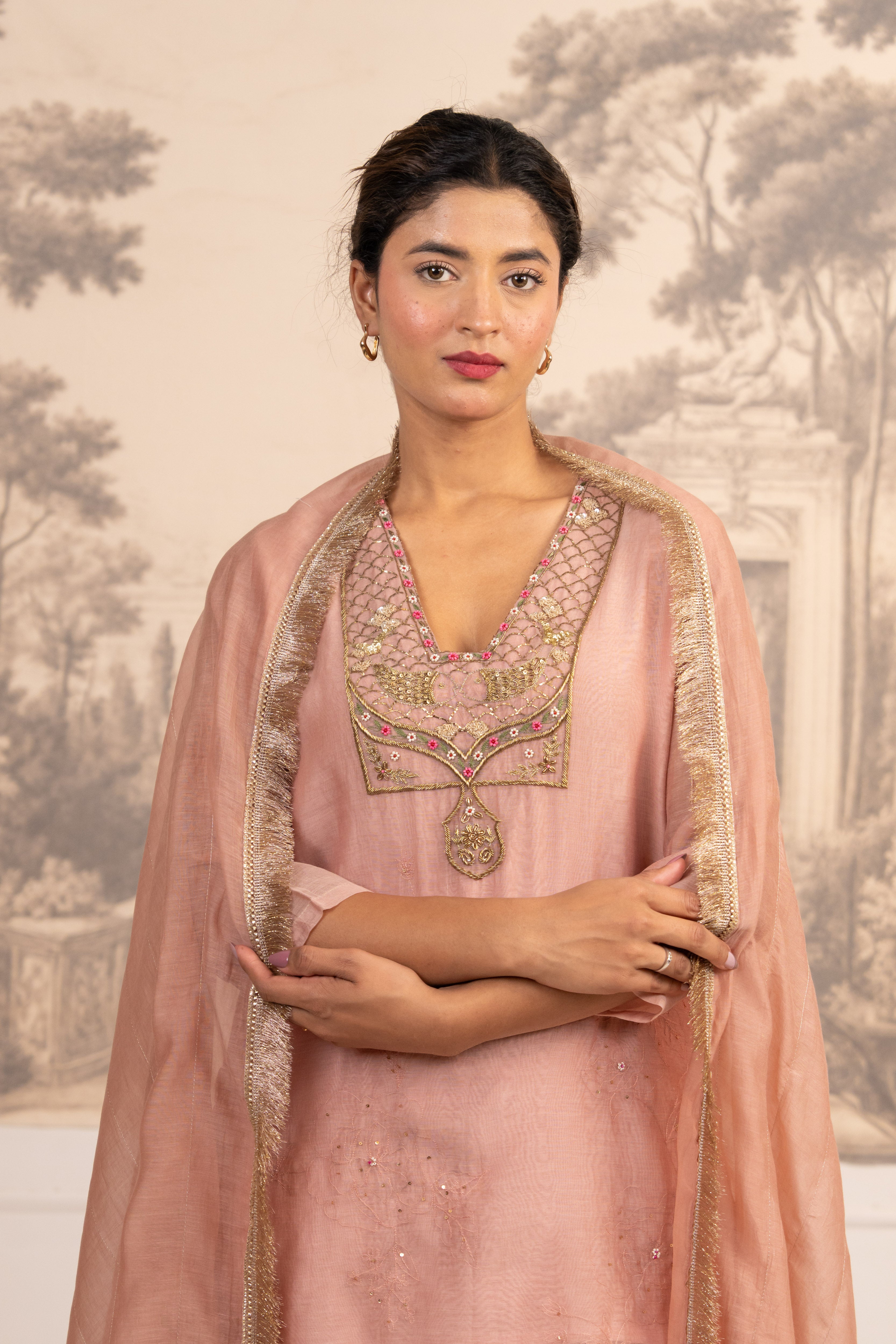 PEACH MATSYA TOP PALAZZO WITH DUPATTA