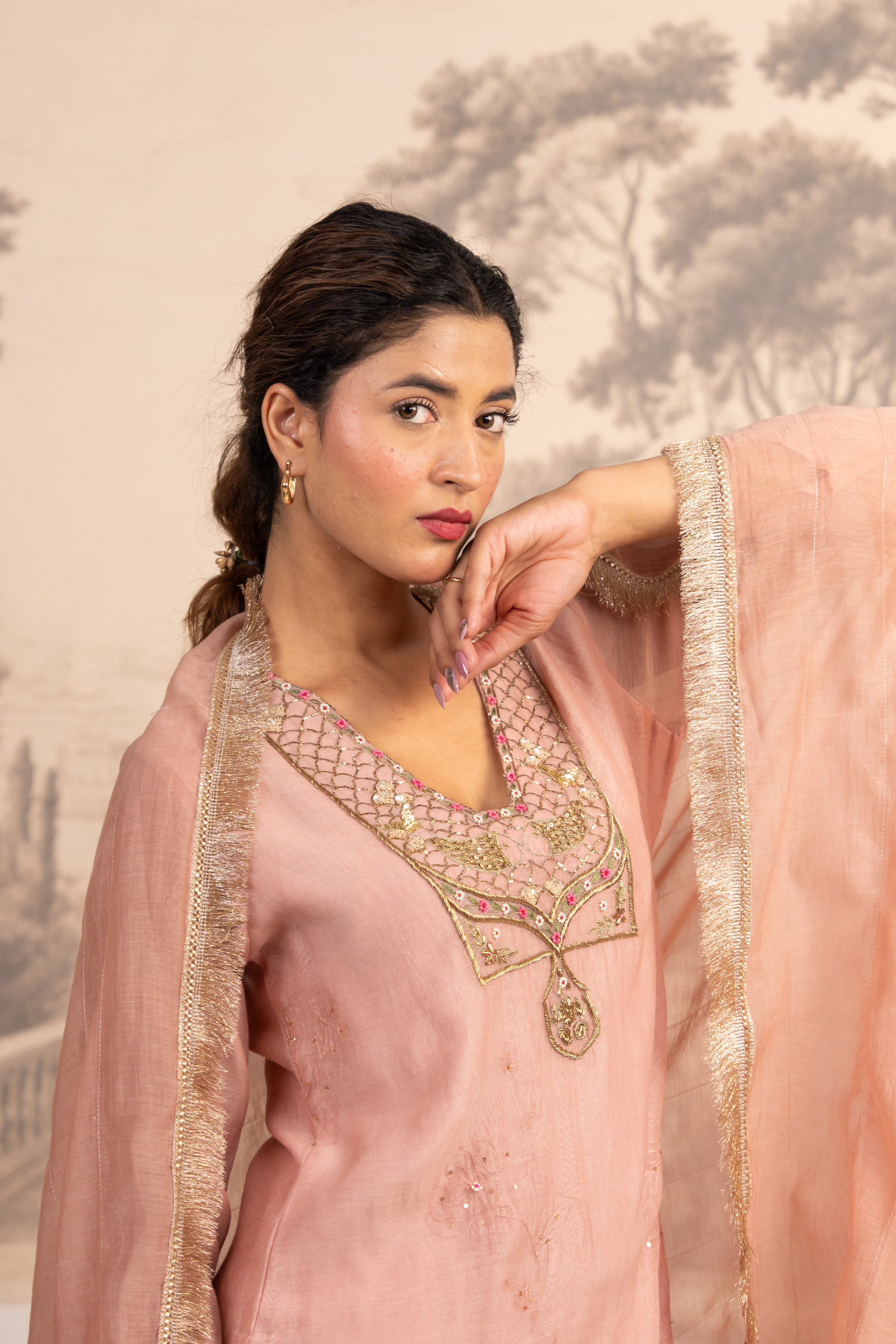 PEACH MATSYA TOP PALAZZO WITH DUPATTA