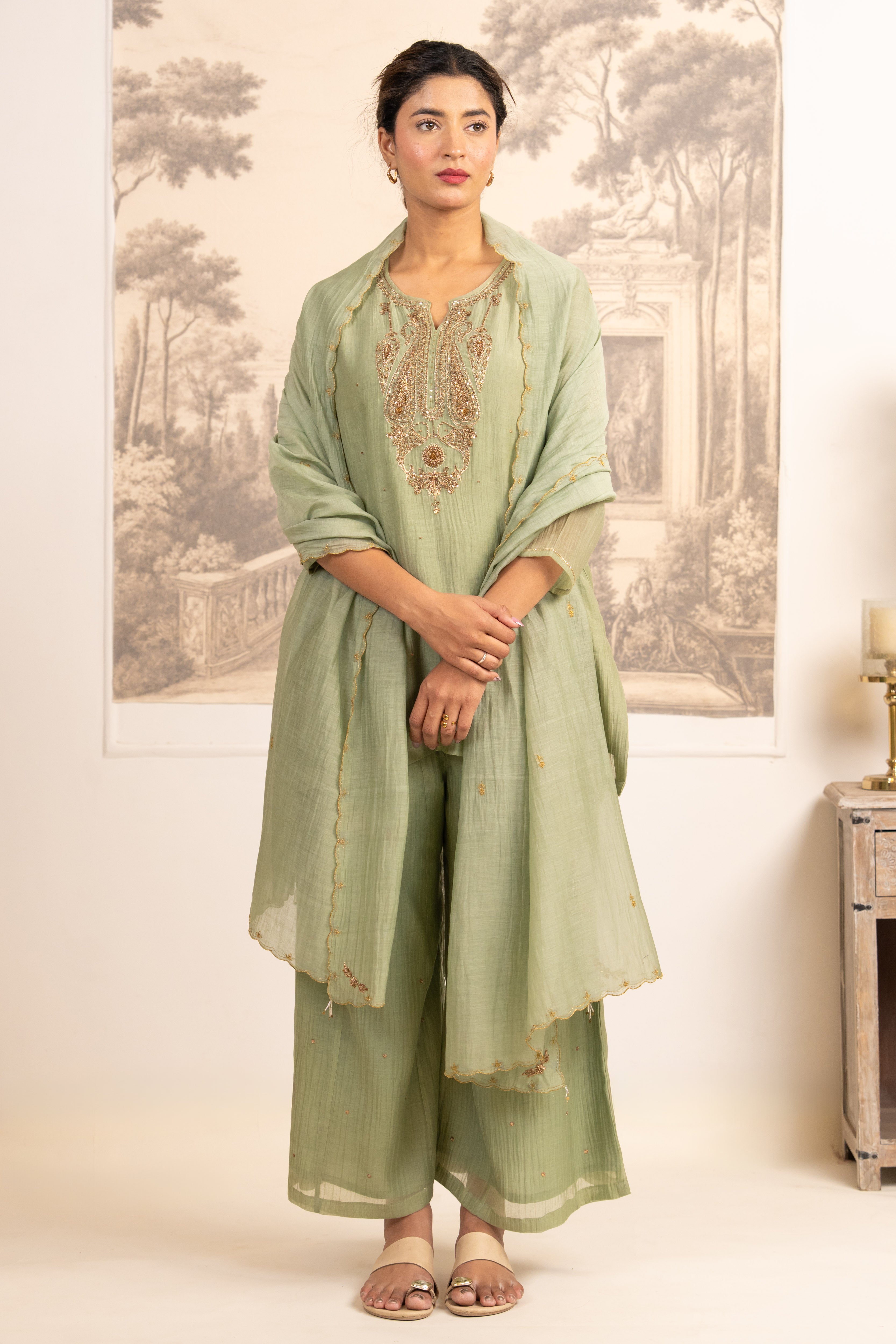 SEA GREEN MINA TOP SET WITH DUPATTA