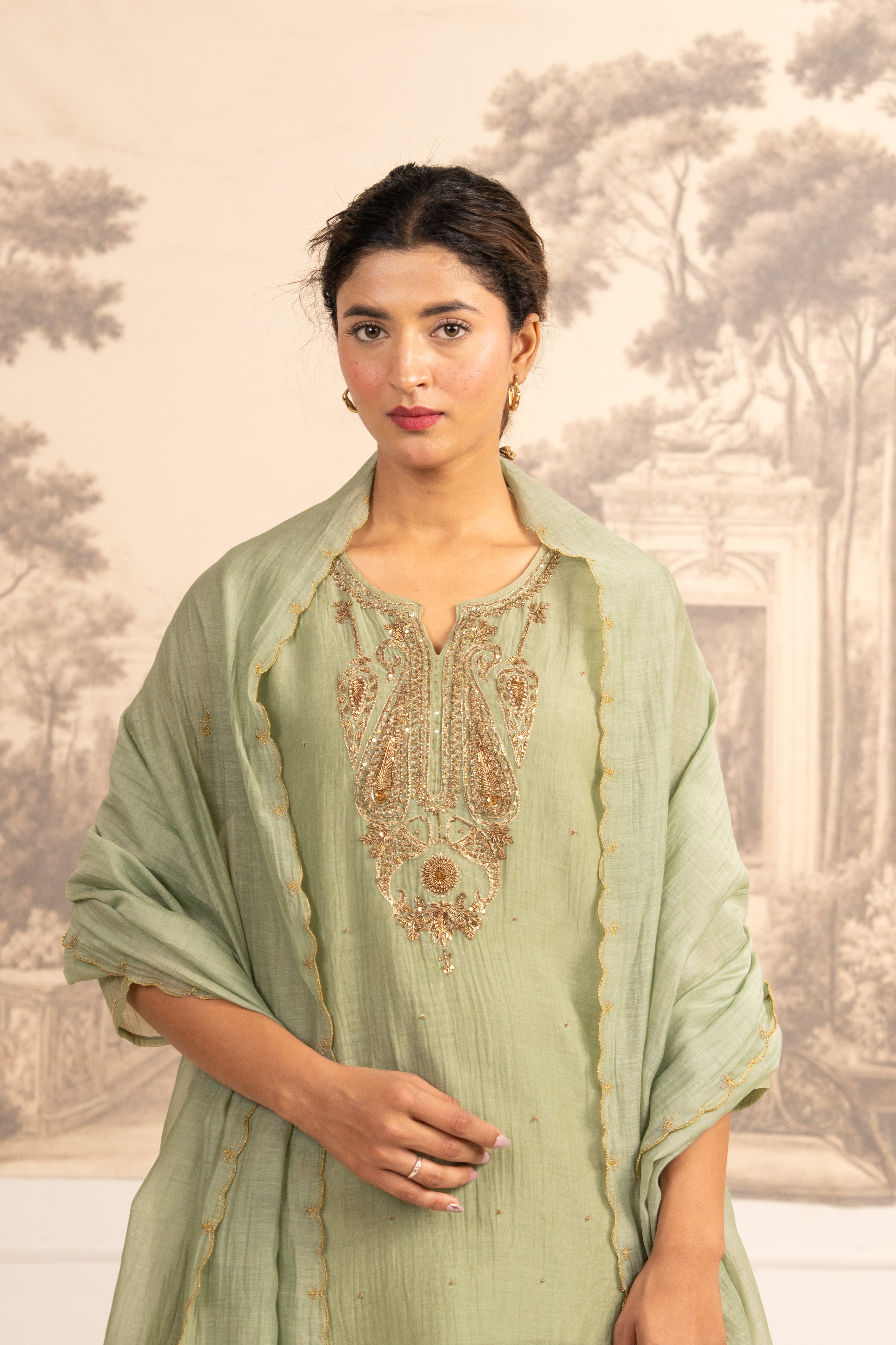 SEA GREEN MINA TOP SET WITH DUPATTA