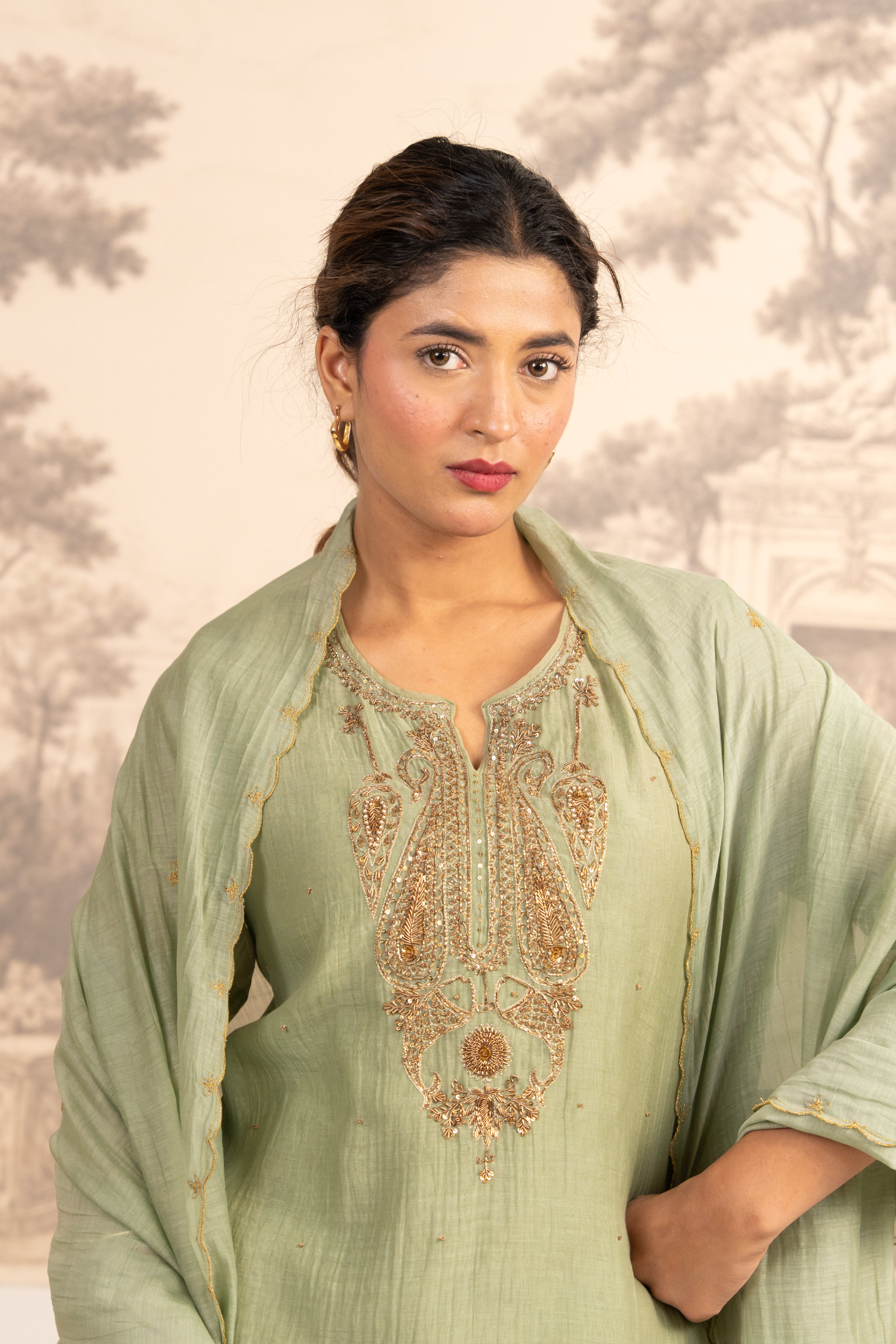 SEA GREEN MINA TOP SET WITH DUPATTA