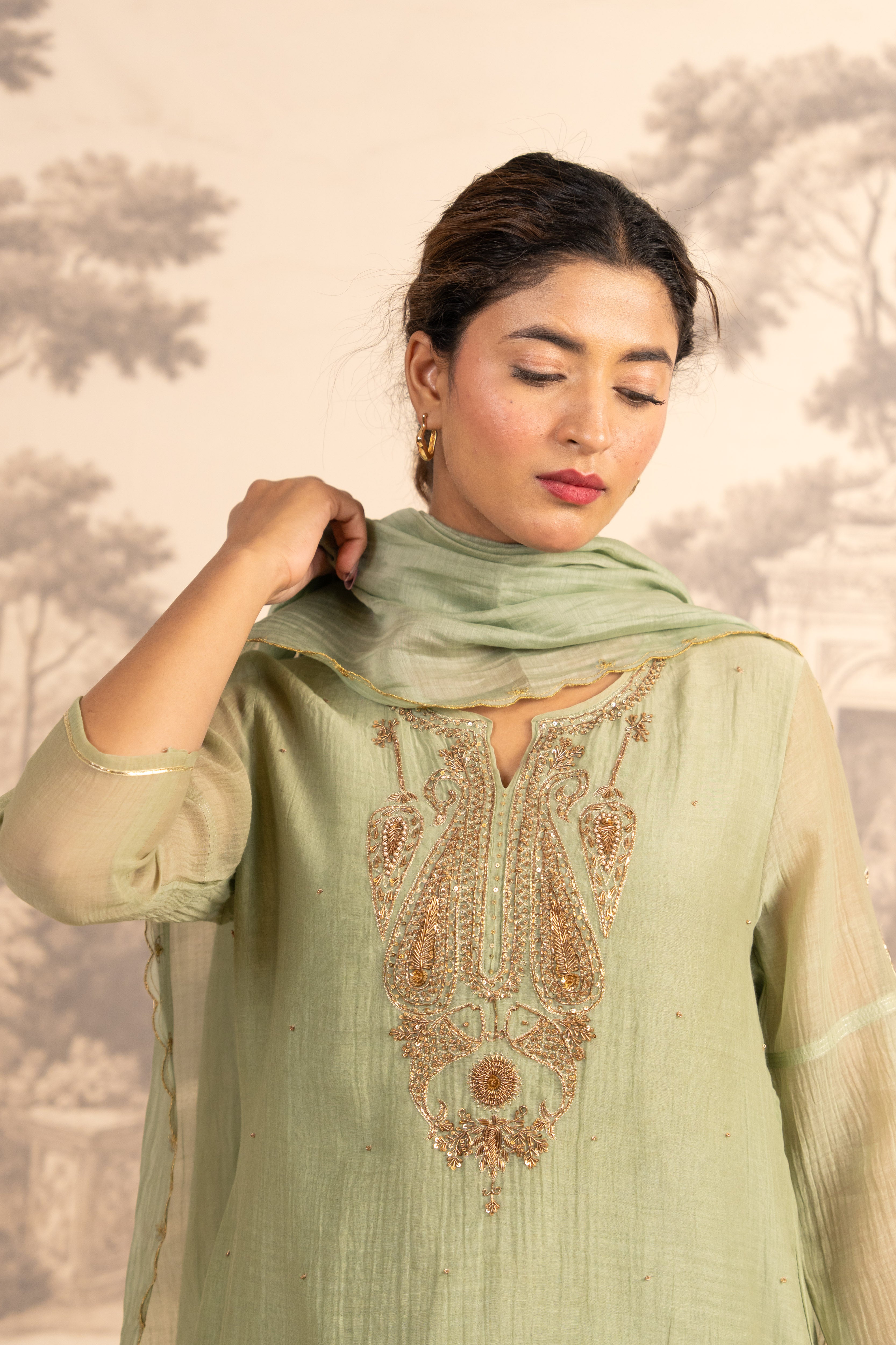 SEA GREEN MINA TOP SET WITH DUPATTA