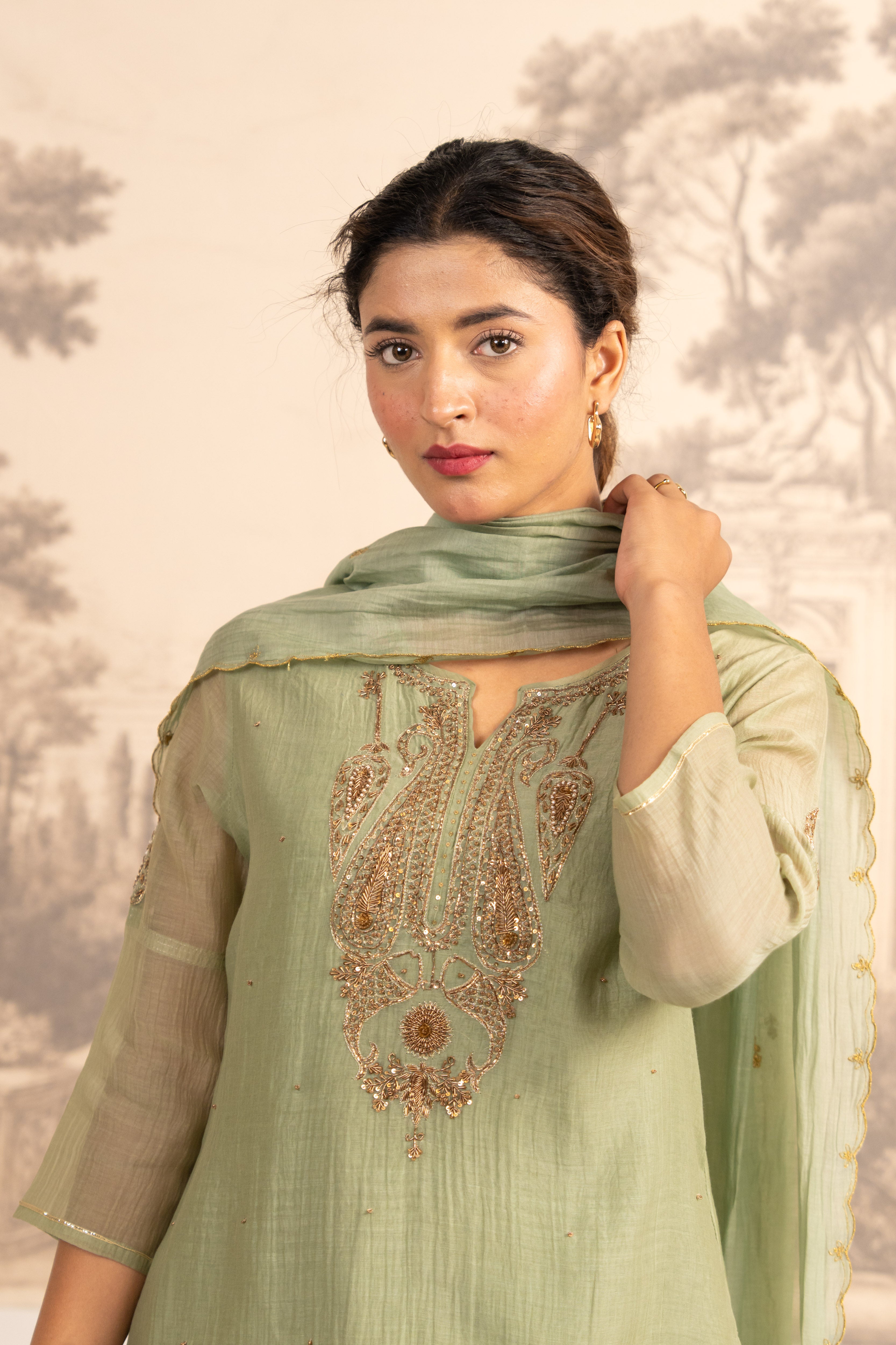 SEA GREEN MINA TOP SET WITH DUPATTA