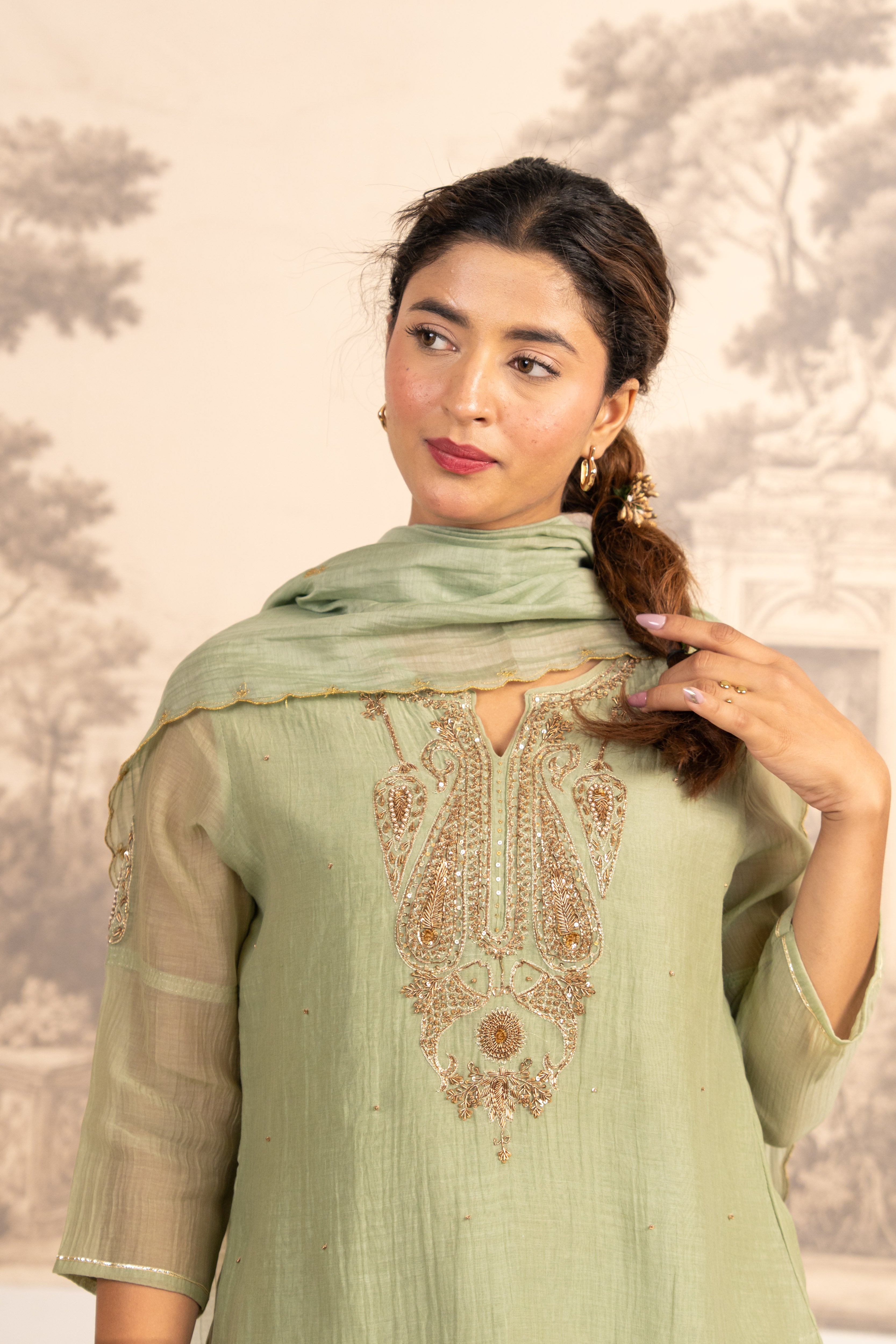 SEA GREEN MINA TOP SET WITH DUPATTA
