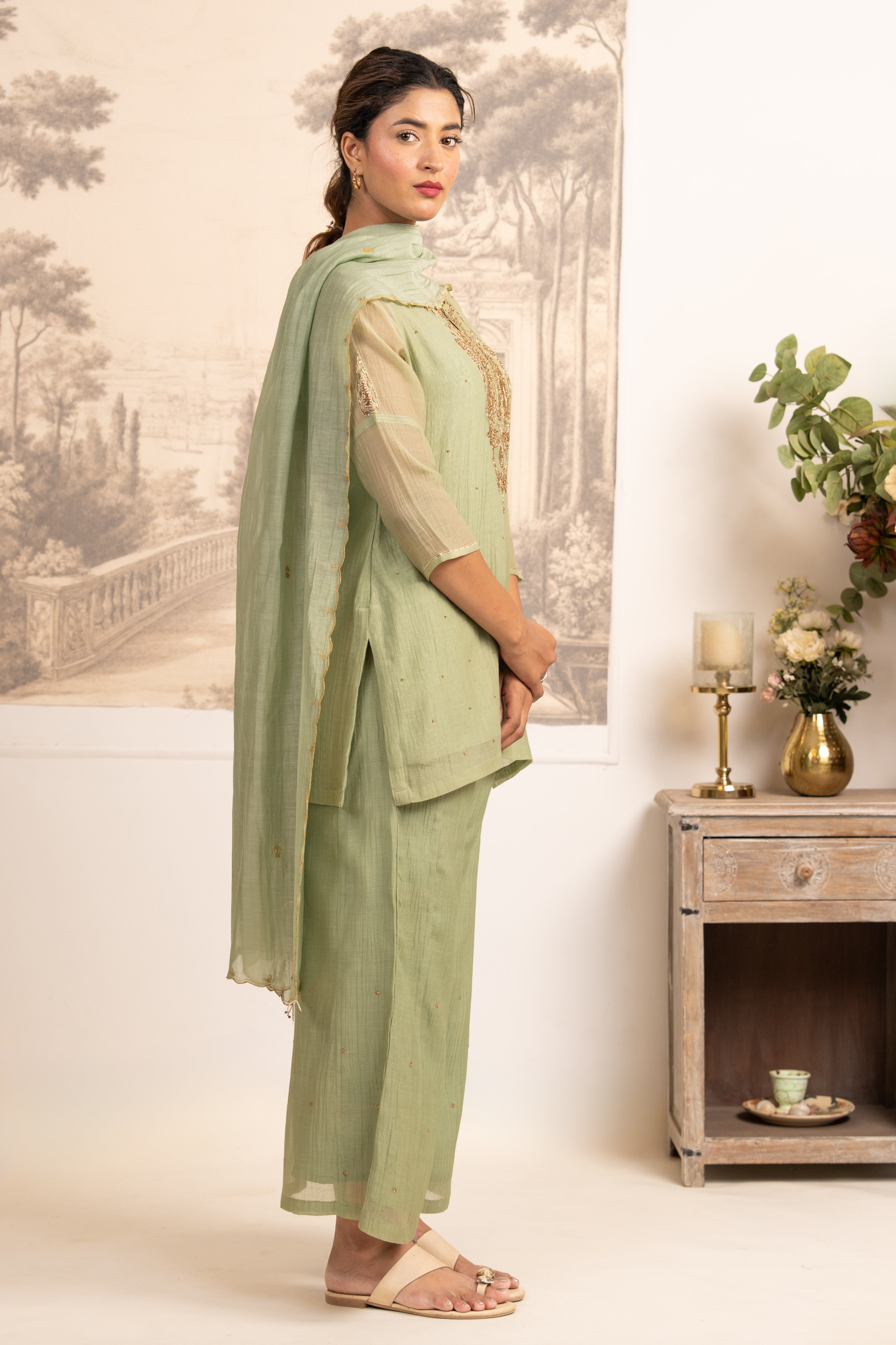 SEA GREEN MINA TOP SET WITH DUPATTA