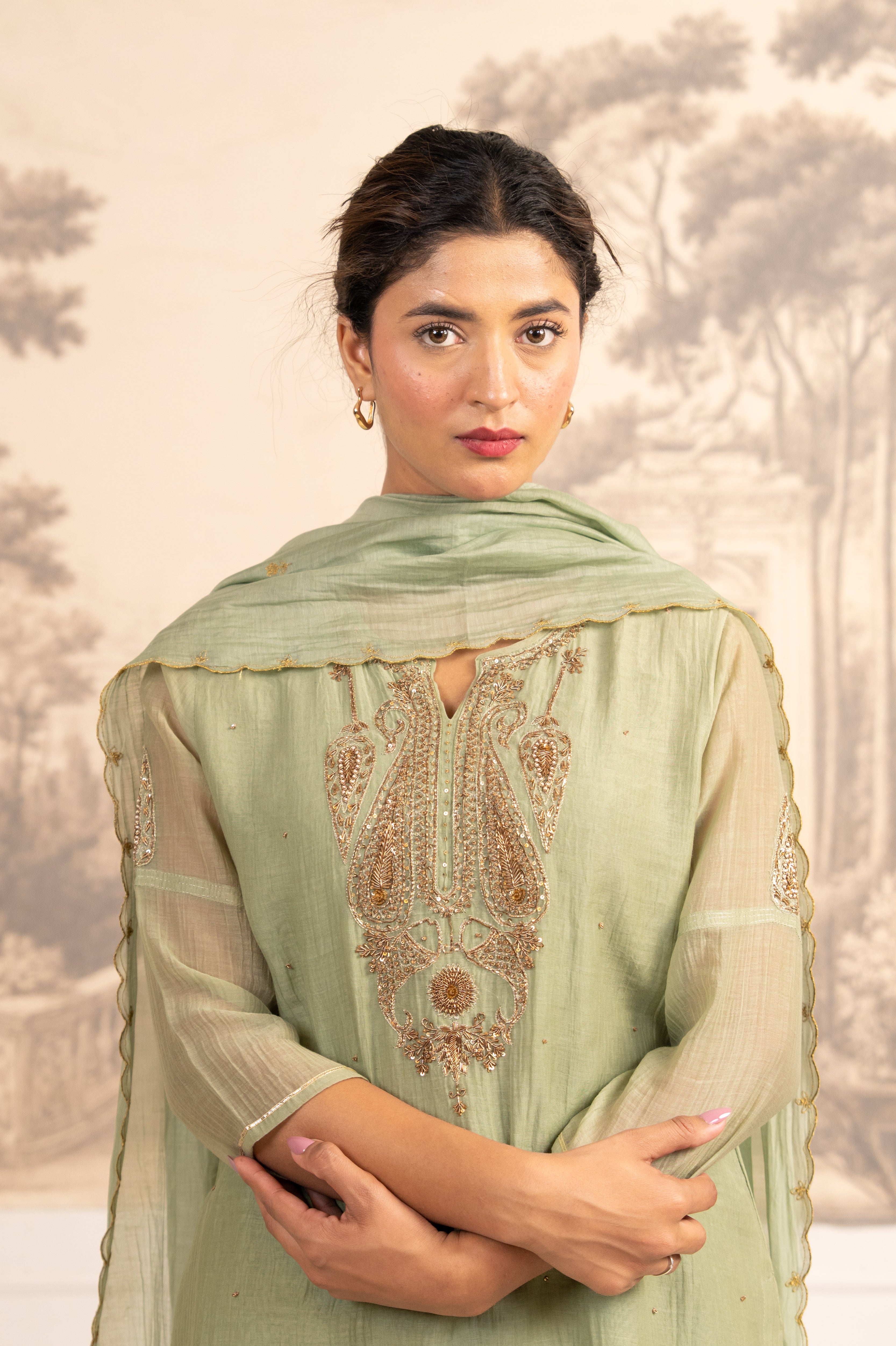SEA GREEN MINA TOP SET WITH DUPATTA