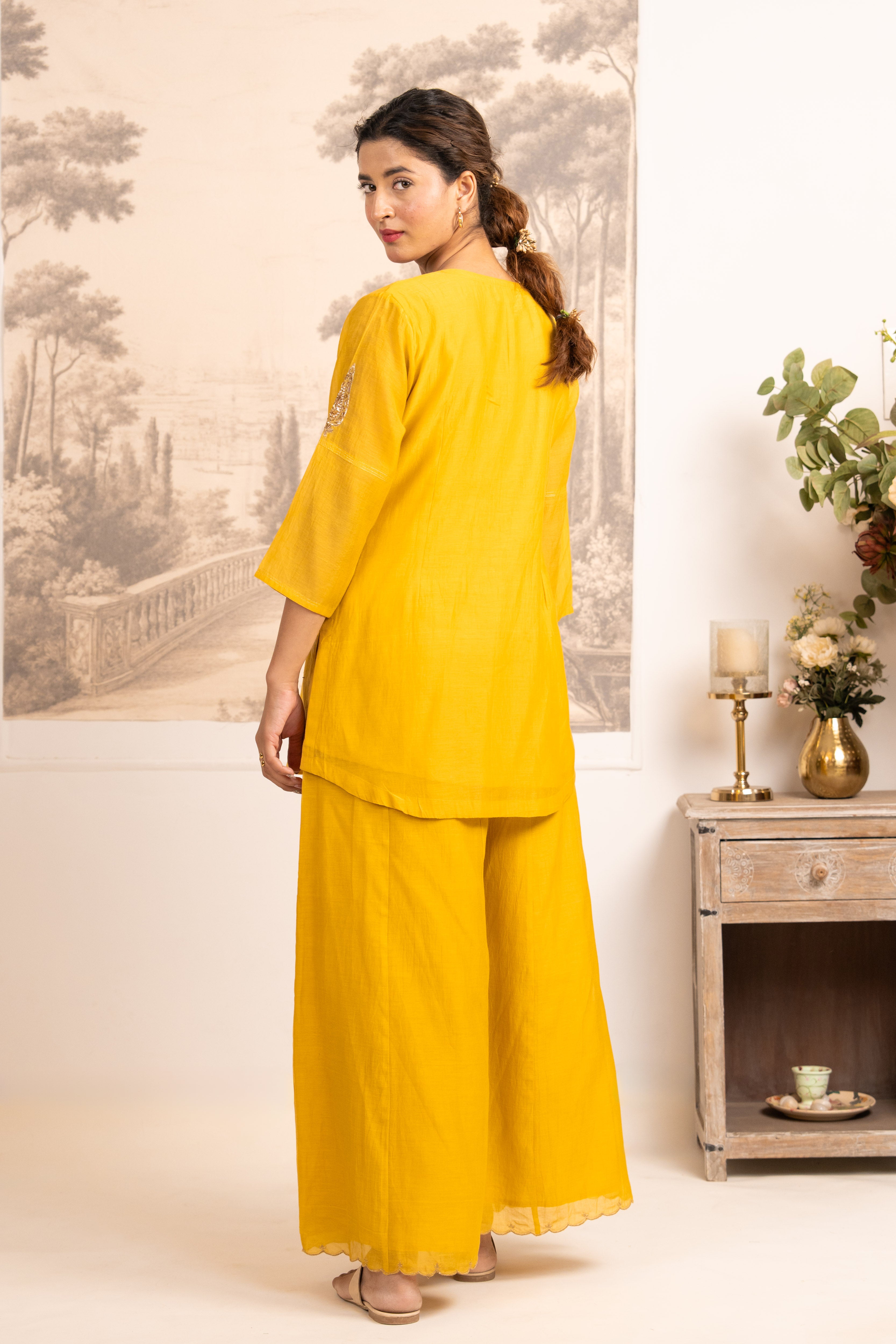 MUSTARD YELLOW MINA TOP SET WITH DUPATTA