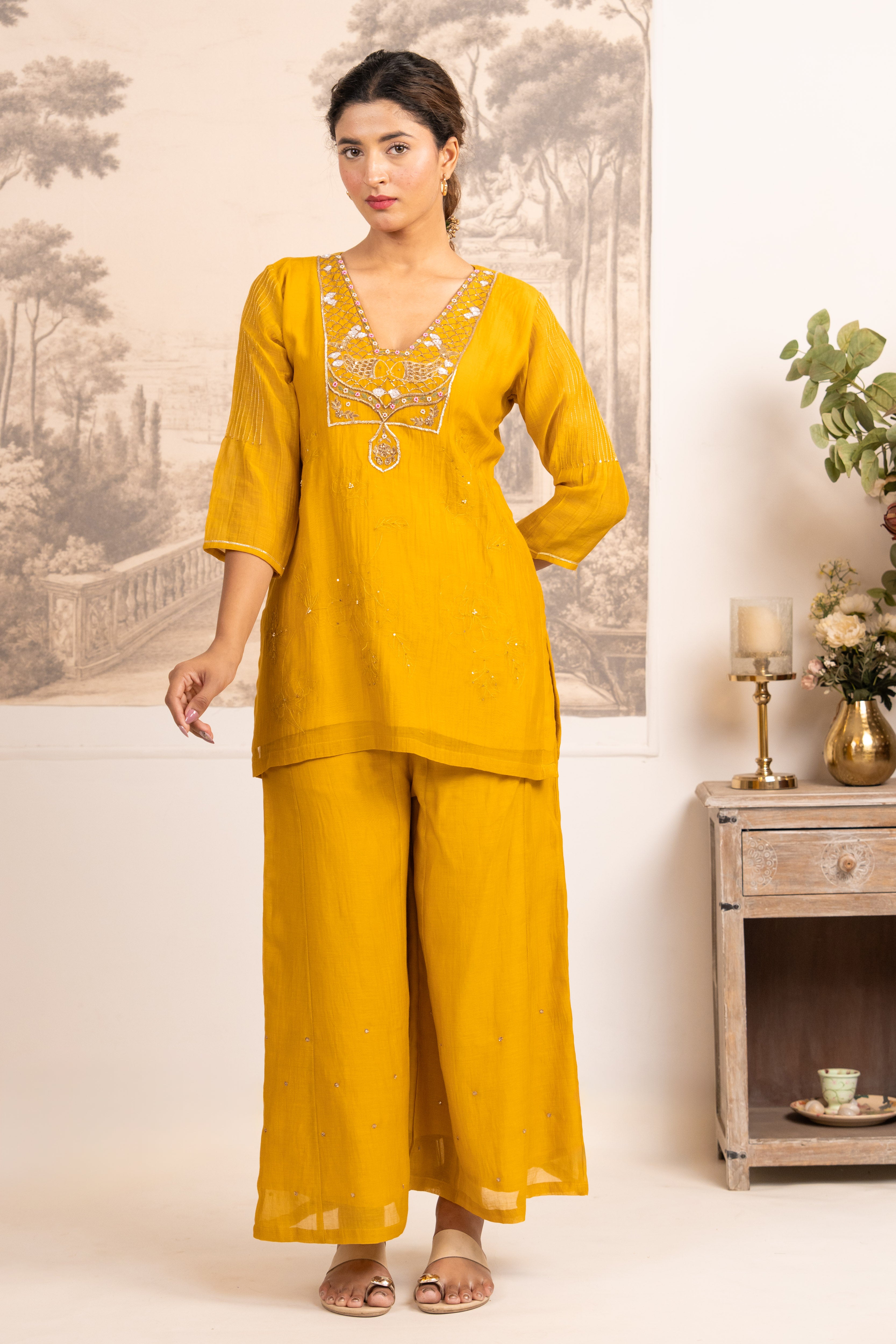 MUSTARD YELLOW MATSYA TOP PALAZZO WITH DUPATTA
