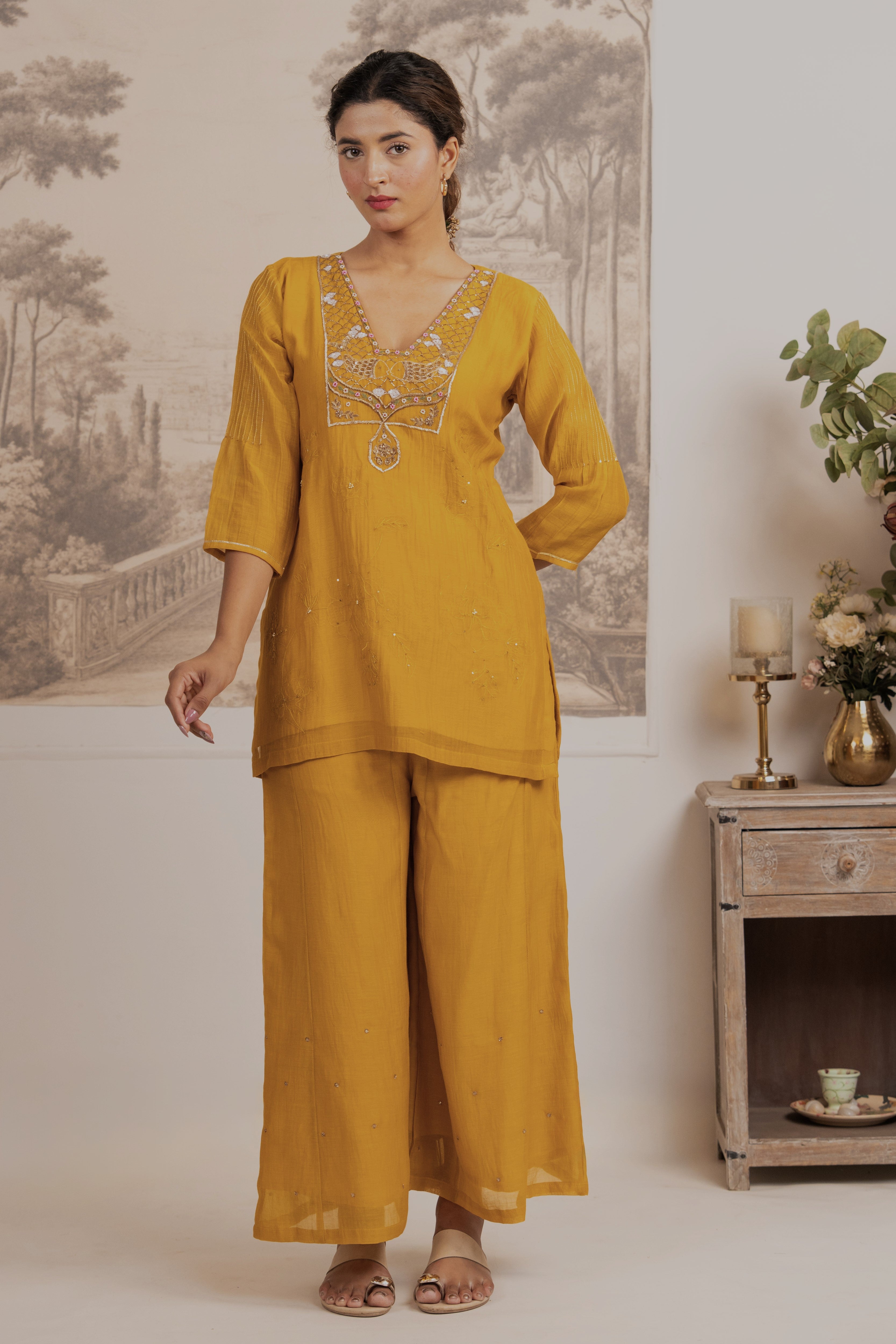 MUSTARD YELLOW MATSYA TOP PALAZZO WITH DUPATTA