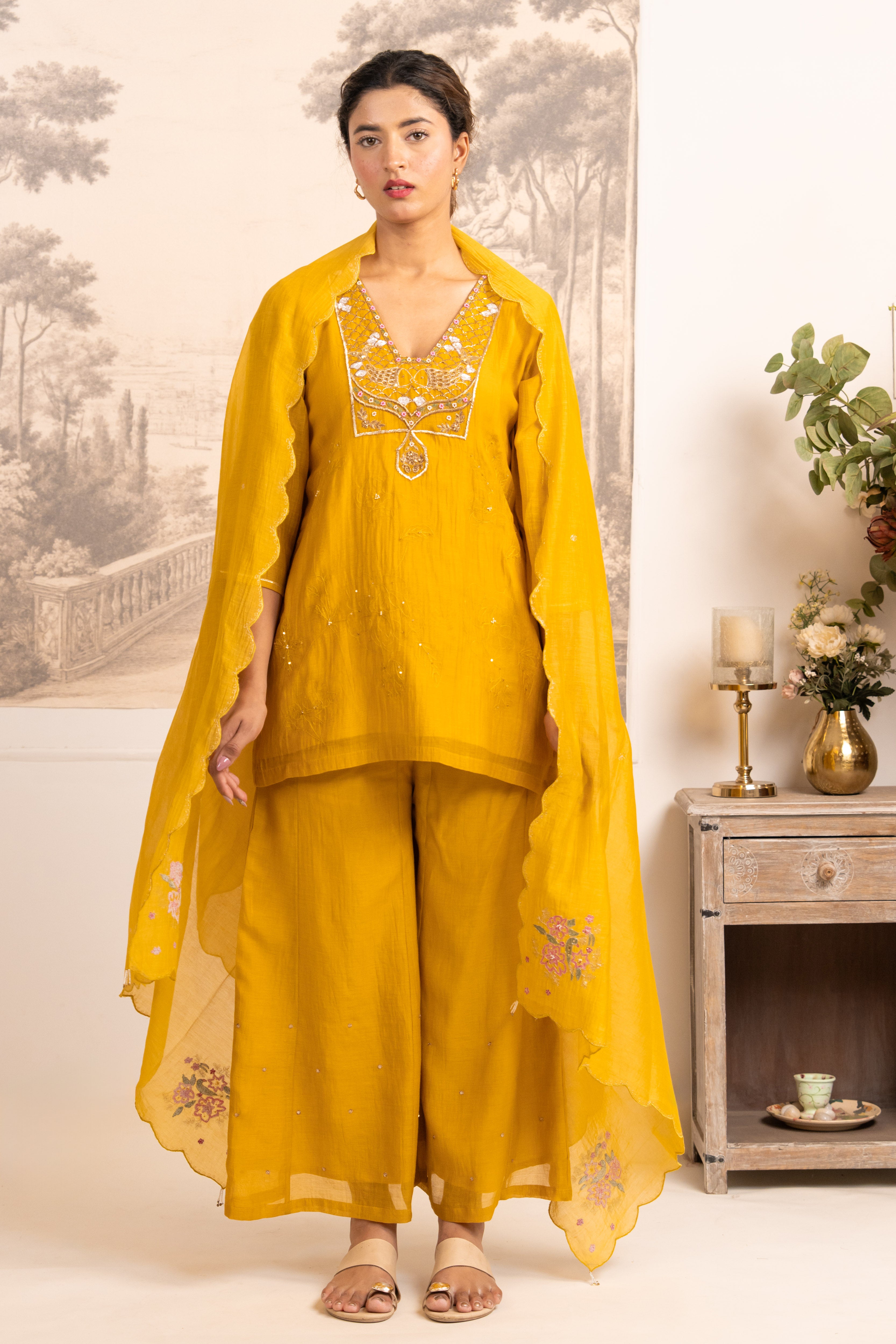 MUSTARD YELLOW MATSYA TOP PALAZZO WITH DUPATTA
