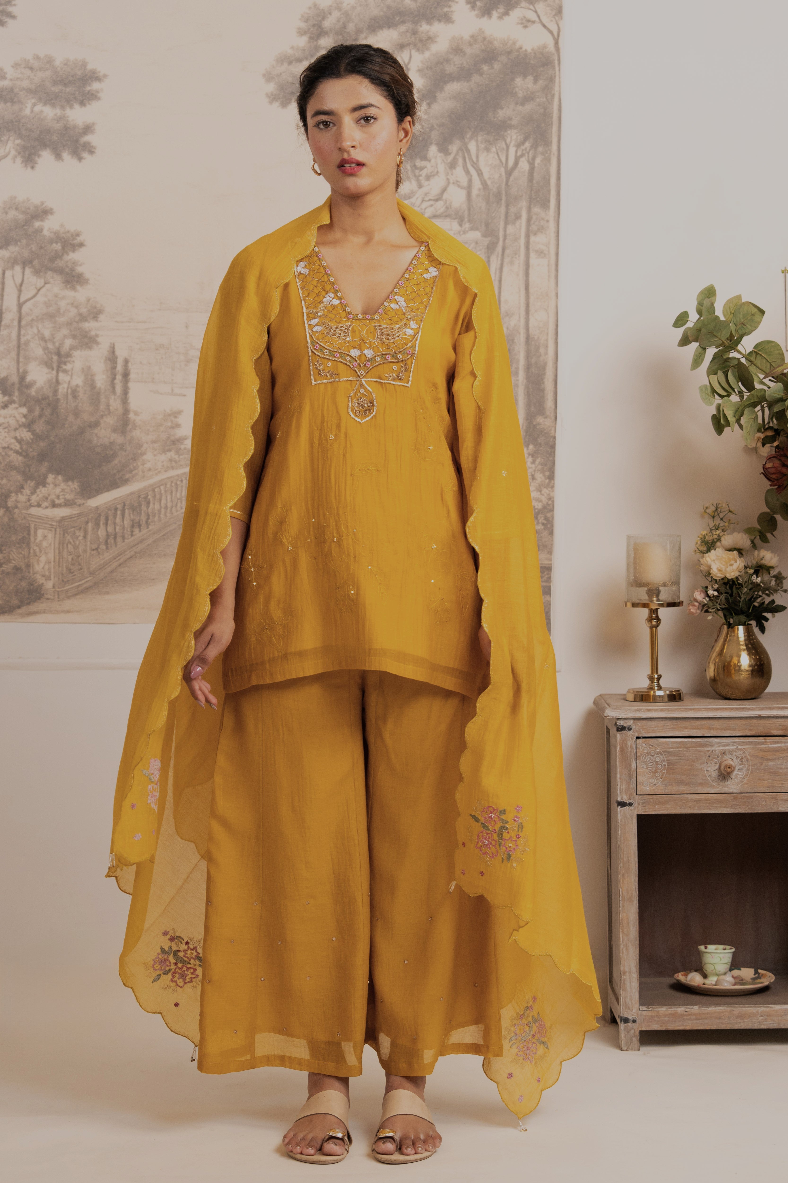 MUSTARD YELLOW MATSYA TOP PALAZZO WITH DUPATTA