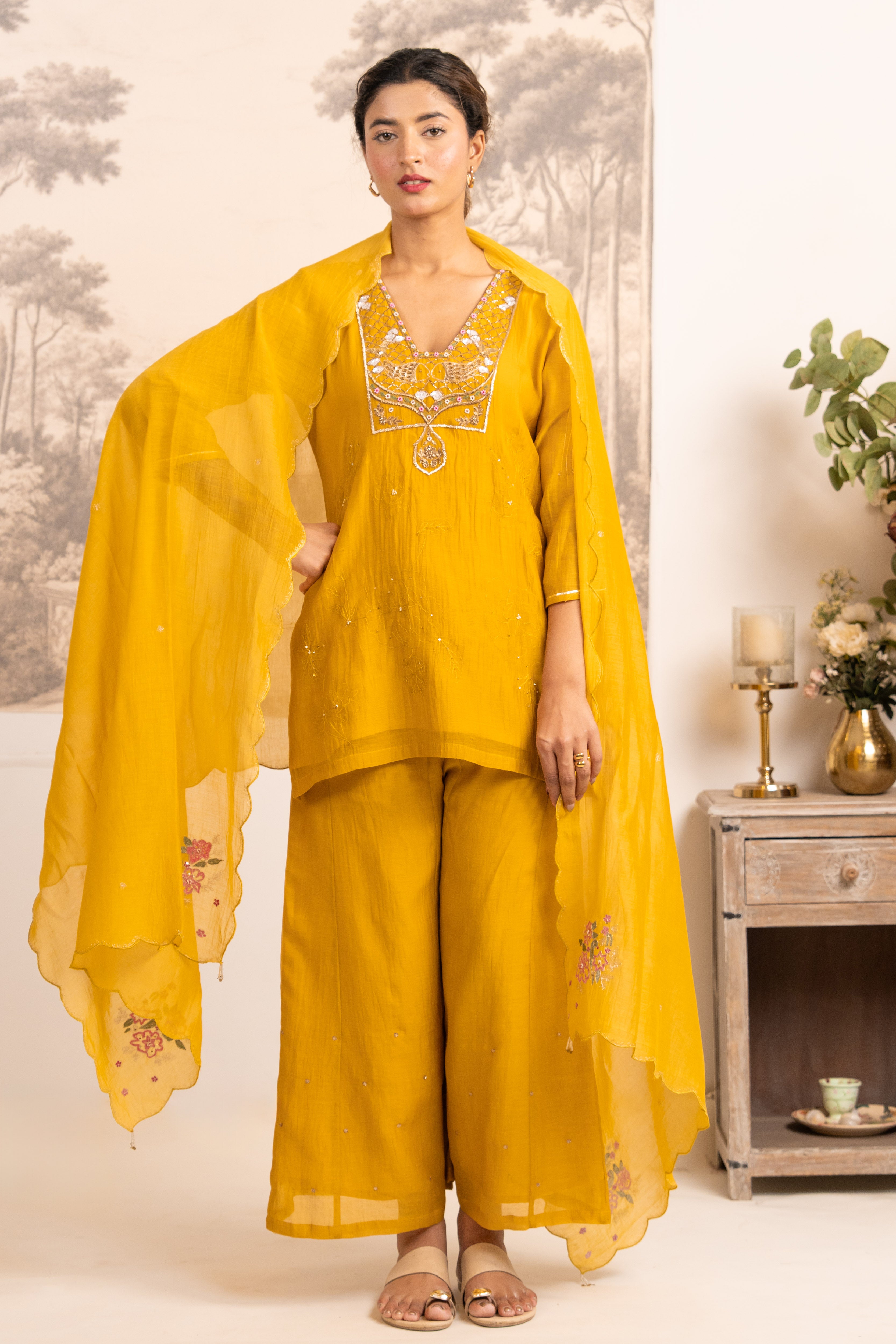 MUSTARD YELLOW MATSYA TOP PALAZZO WITH DUPATTA