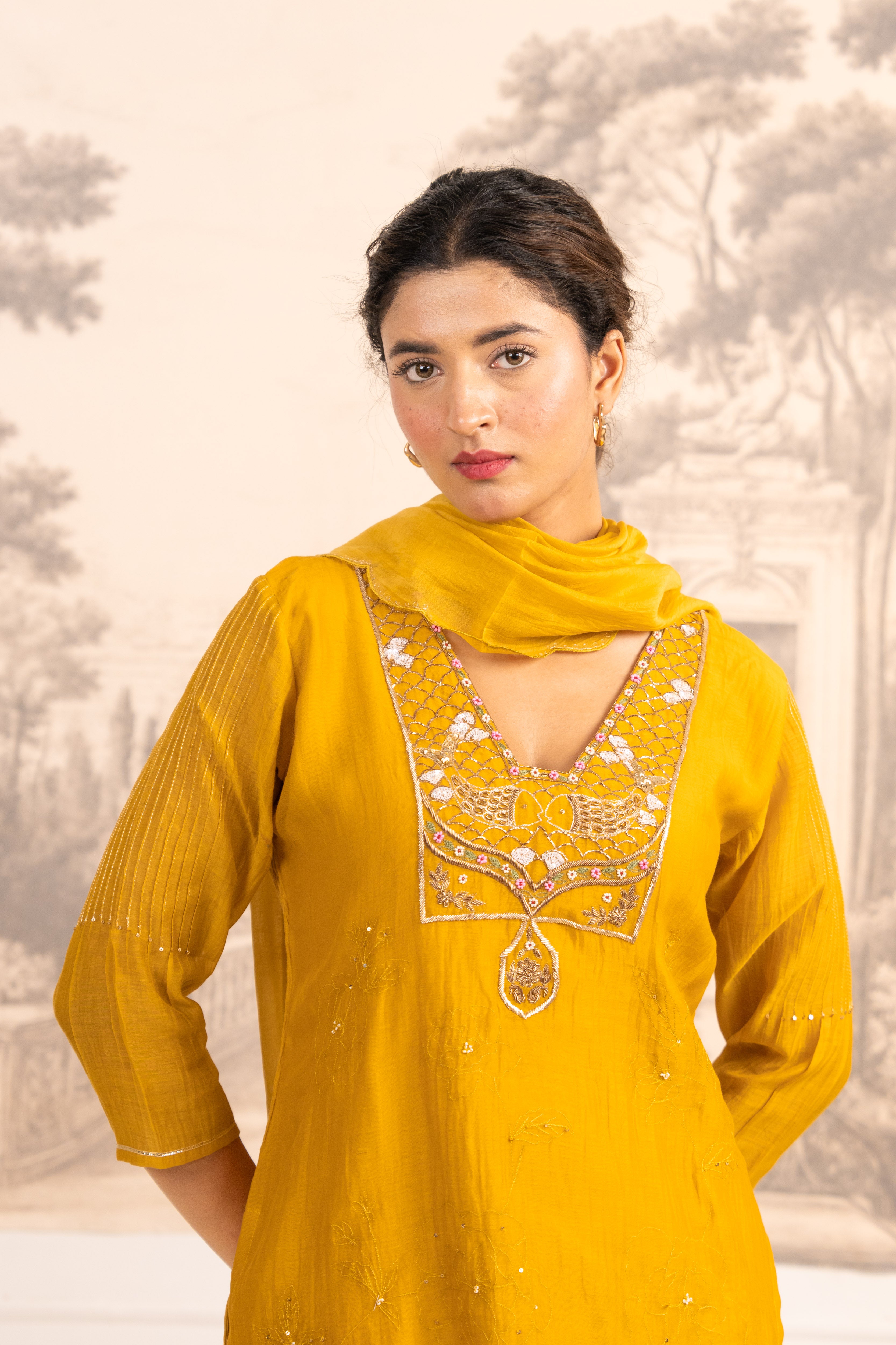 MUSTARD YELLOW MATSYA TOP PALAZZO WITH DUPATTA