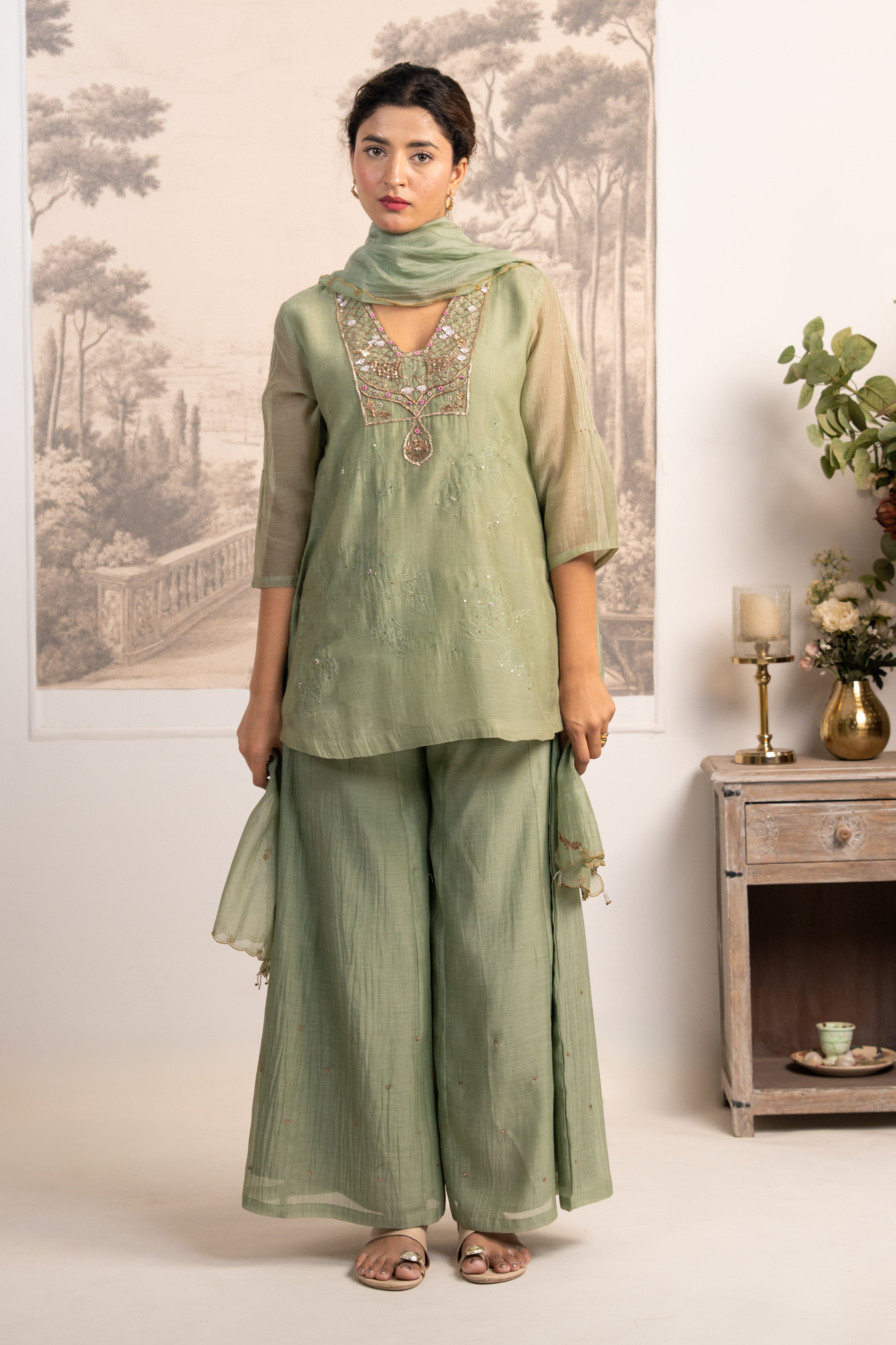SEA GREEN MATSYA TOP PALAZZO WITH DUPATTA