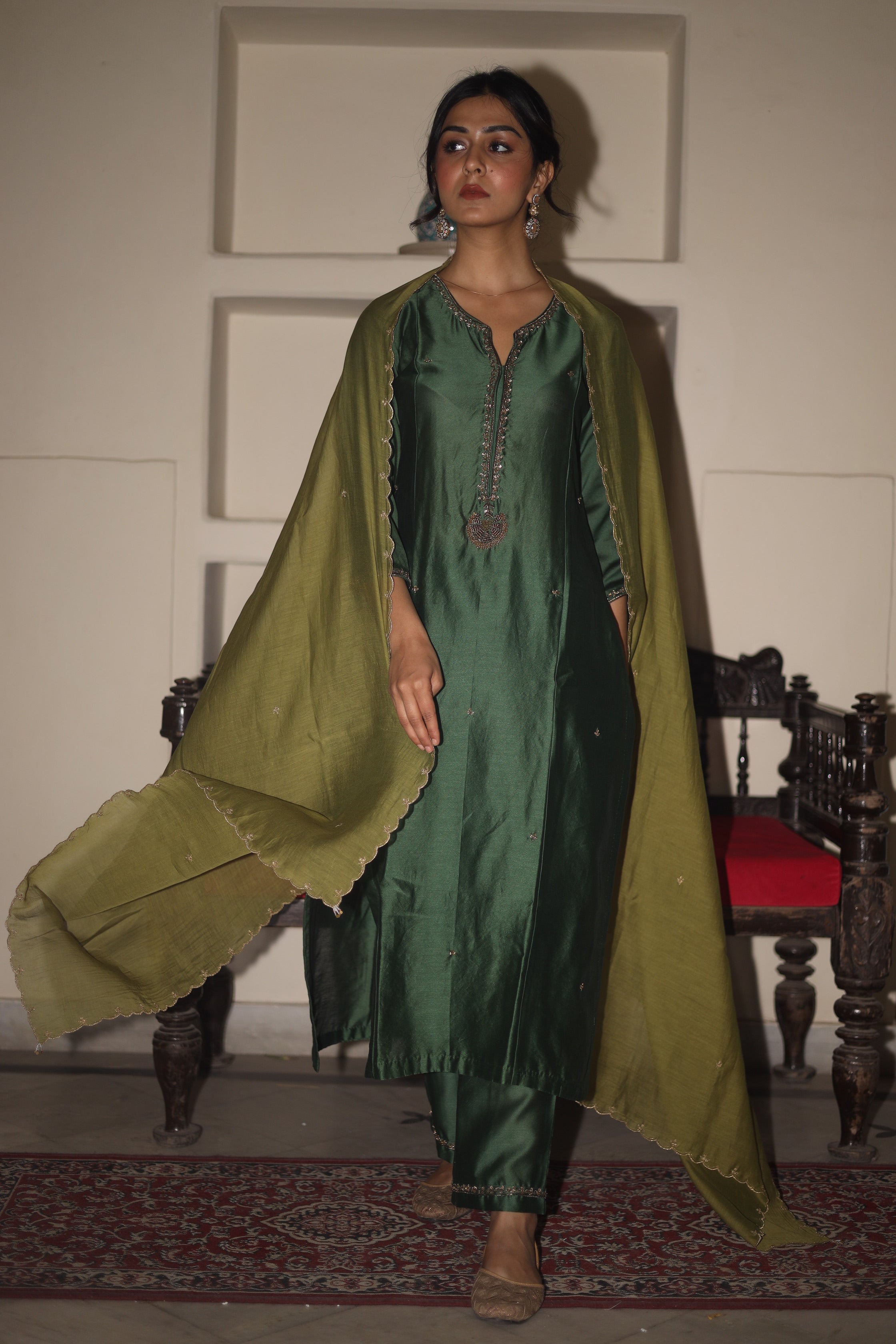 Bottle green Heritage jhumka Suit set