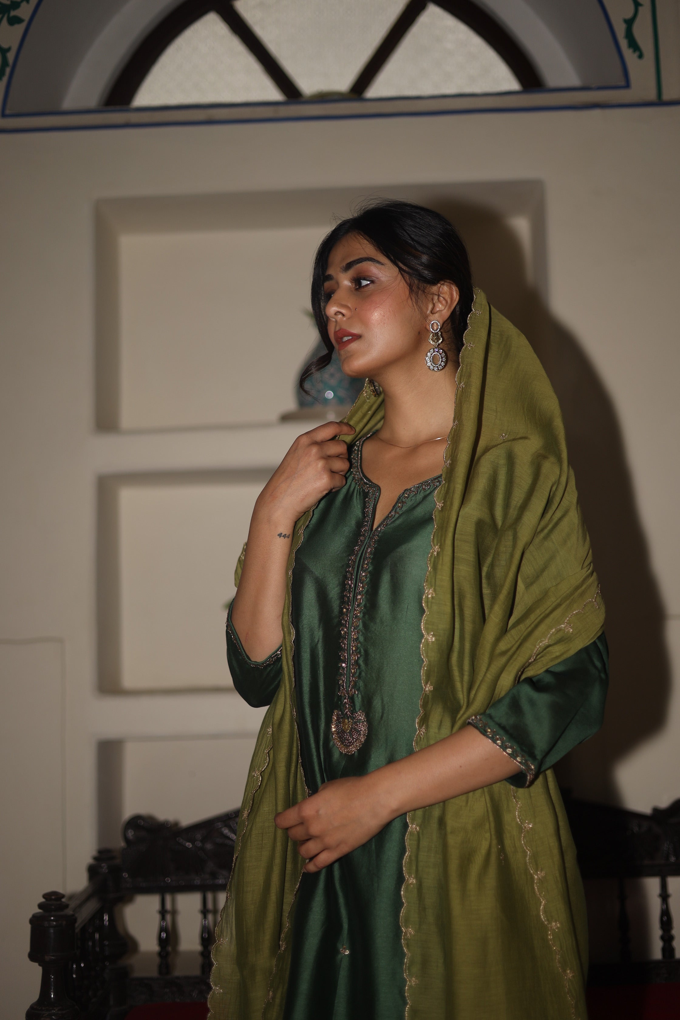 Bottle green Heritage jhumka Suit set
