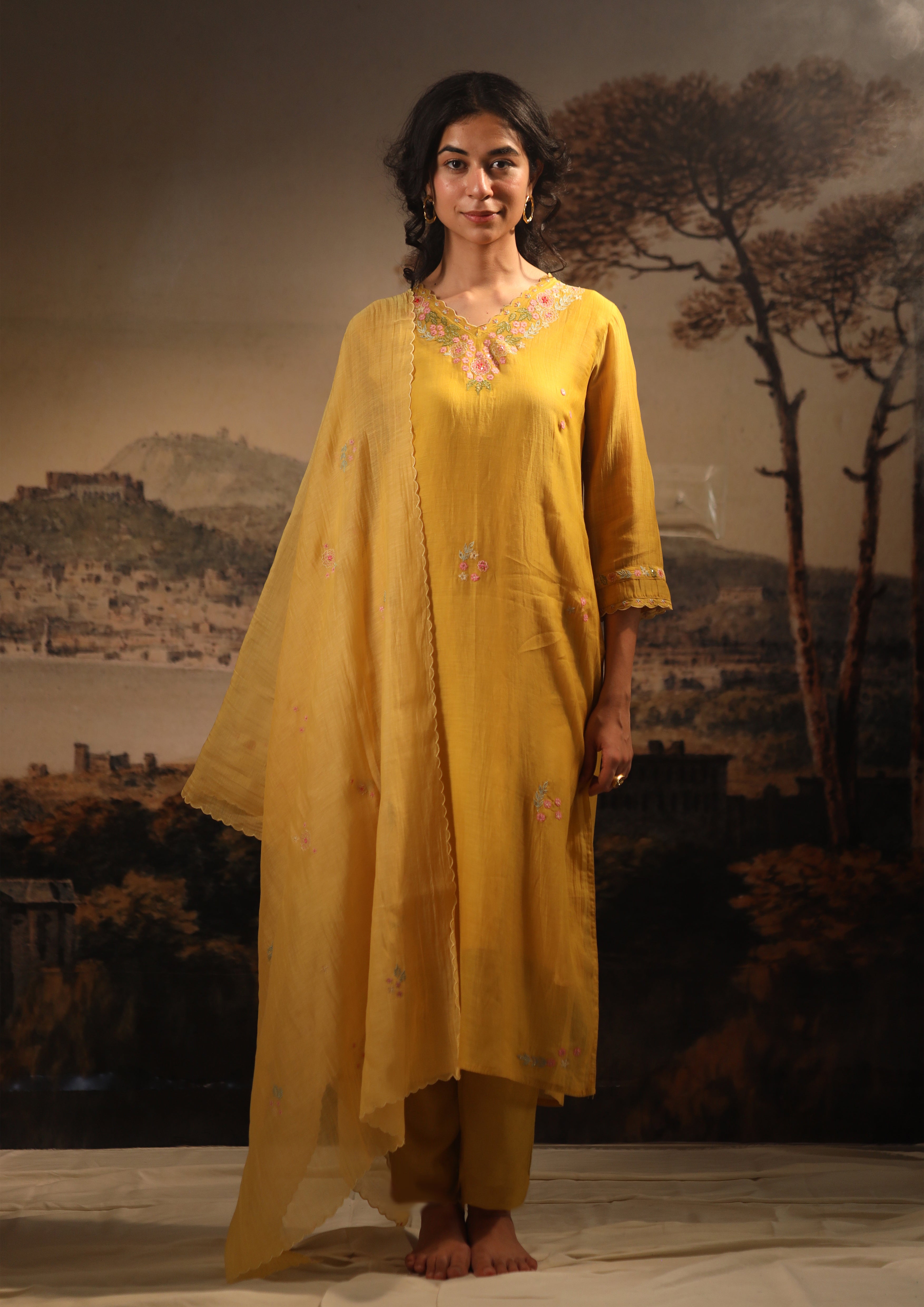 Mustard rangoon kurta set with dupatta