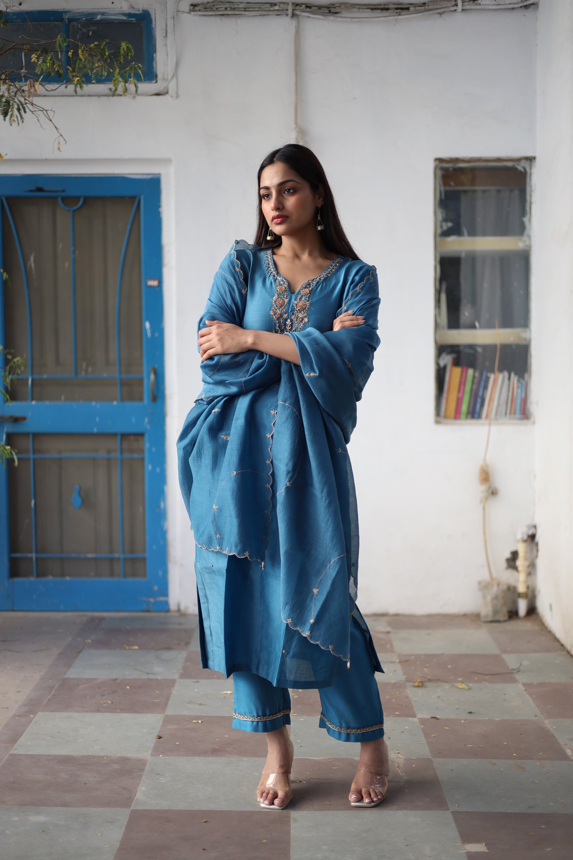 Prussian blue Guldasta heritage Suit set