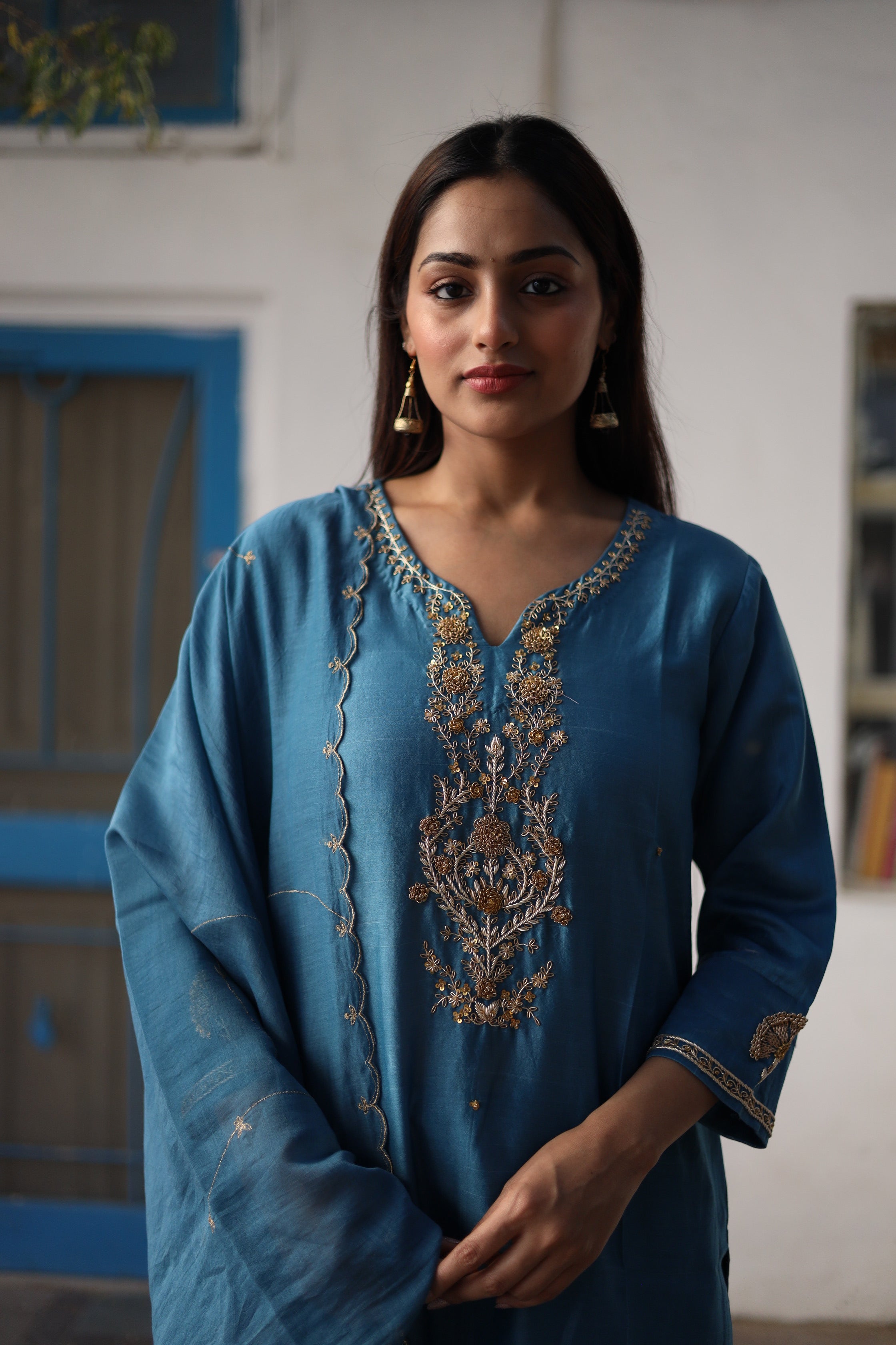 Prussian blue Guldasta heritage Suit set