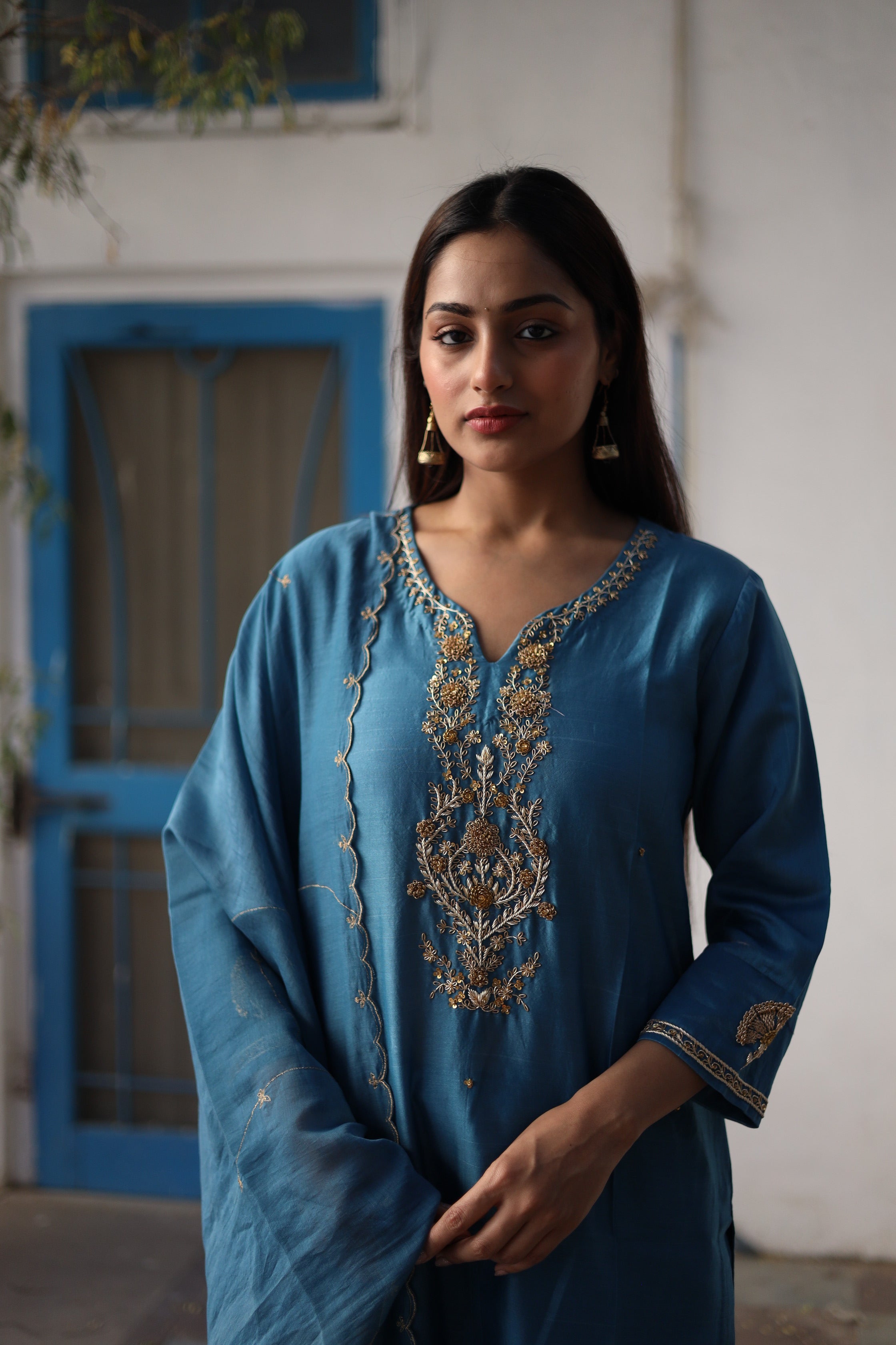 Prussian blue Guldasta heritage Suit set