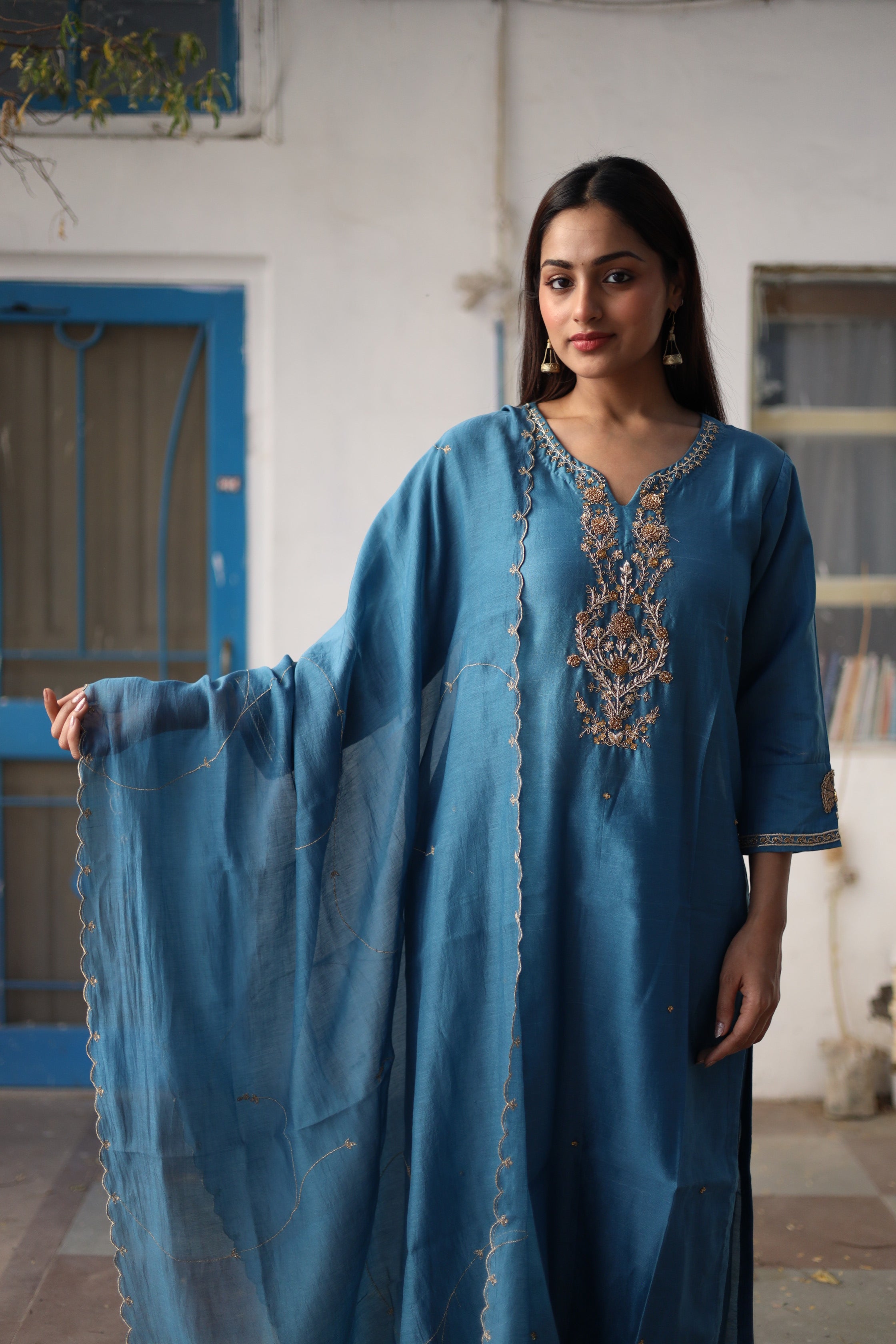 Prussian blue Guldasta heritage Suit set