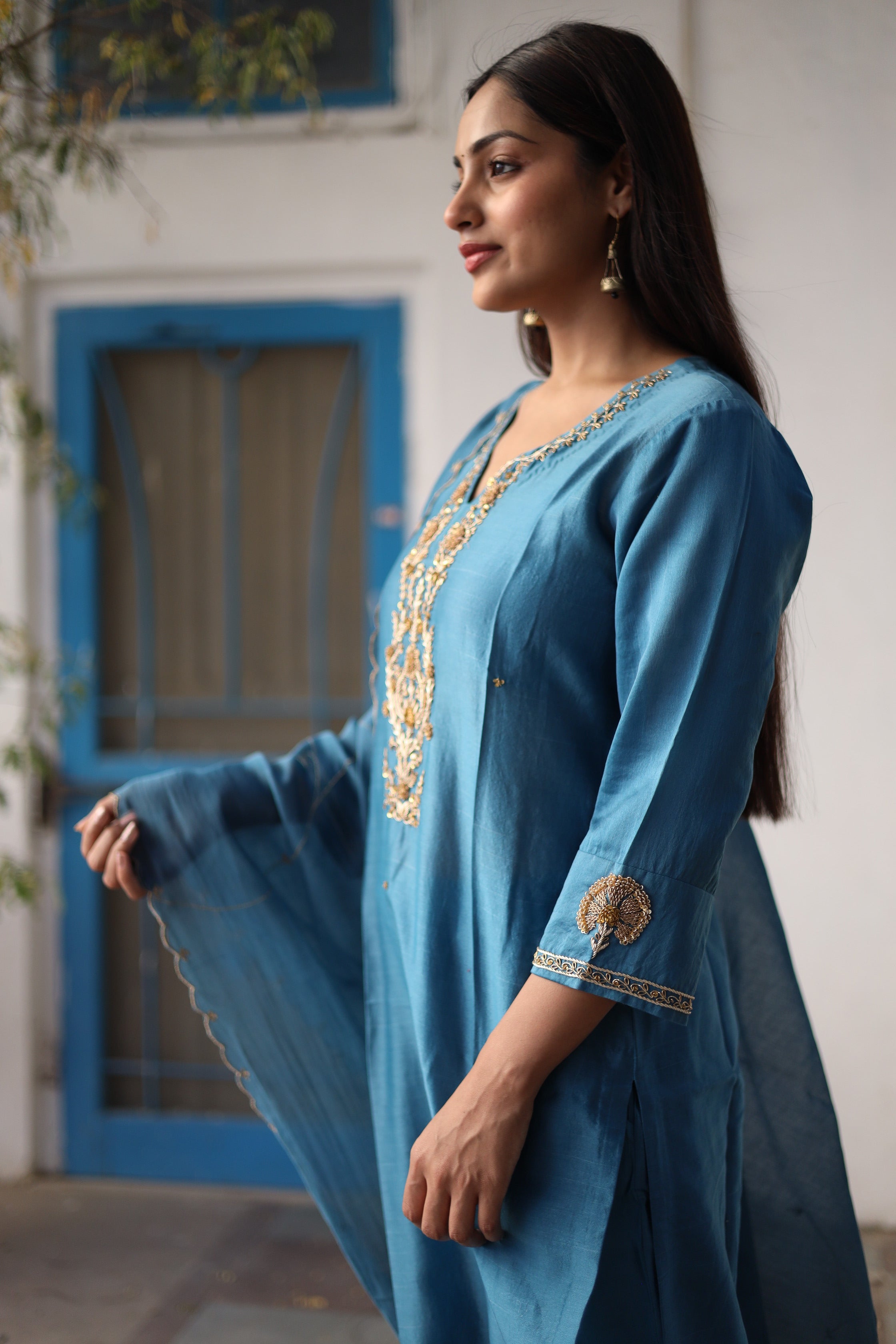 Prussian blue Guldasta heritage Suit set