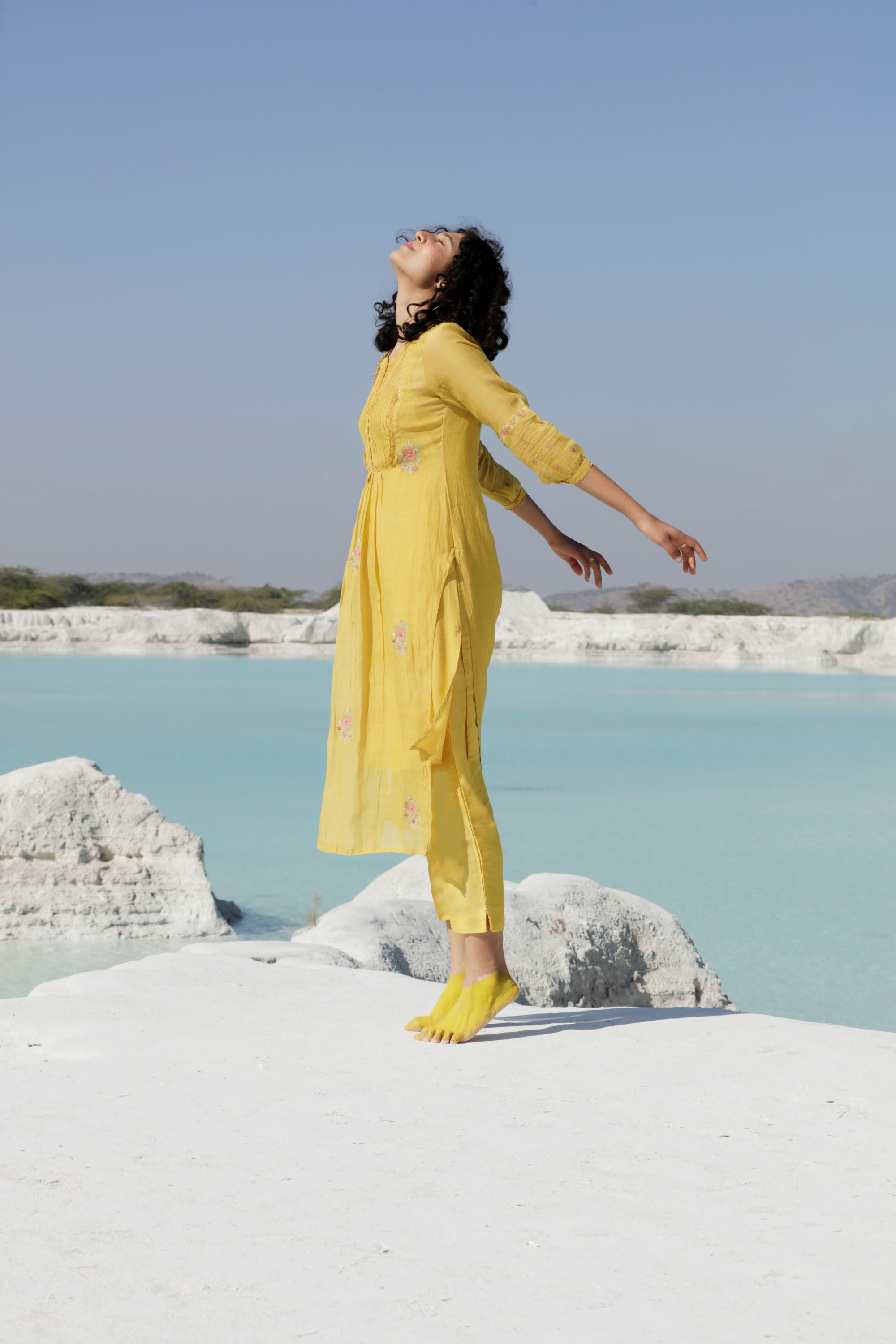 Mustard yellow yoke Pintuck