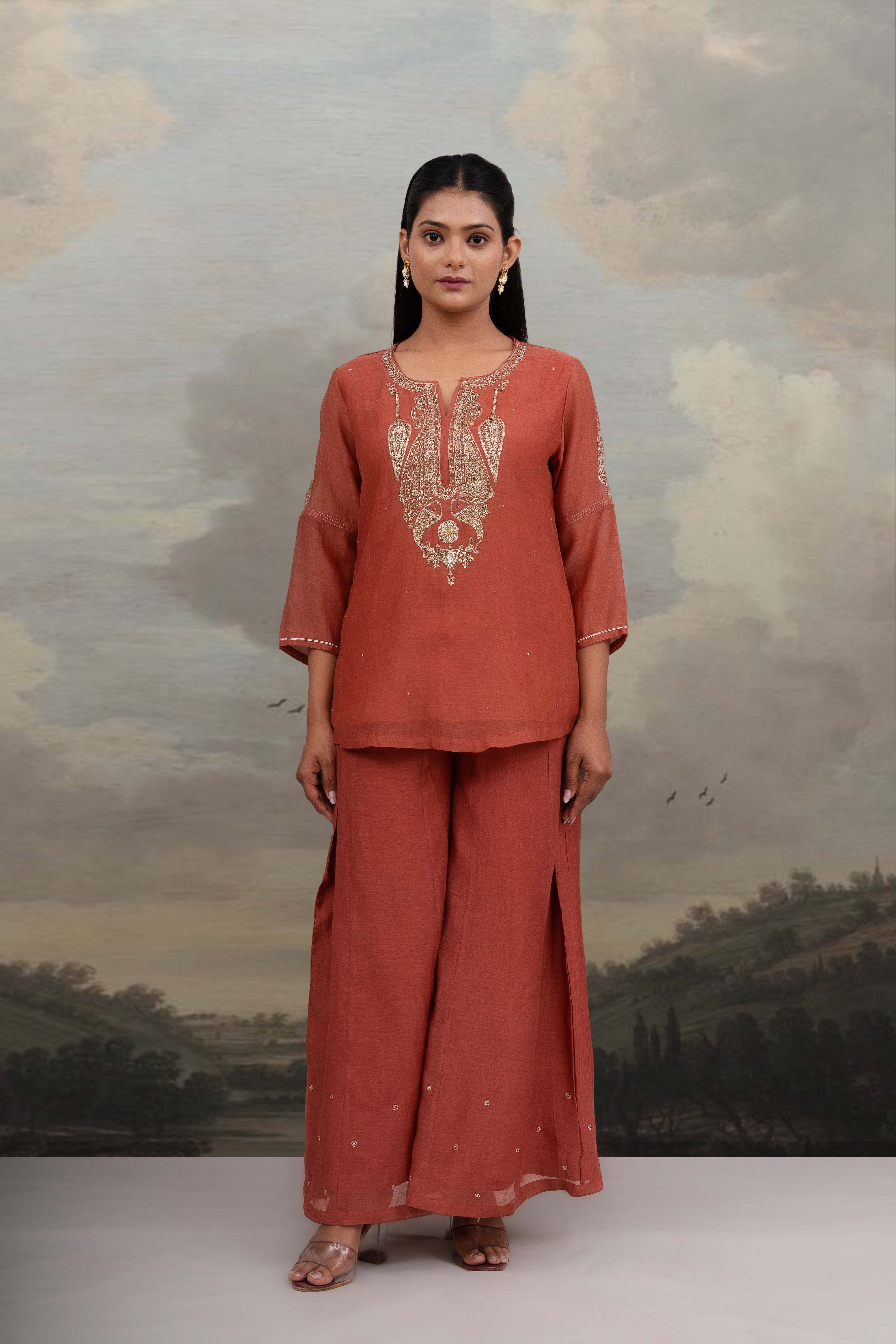 Rust Madder Top and Palazzo with dupatta