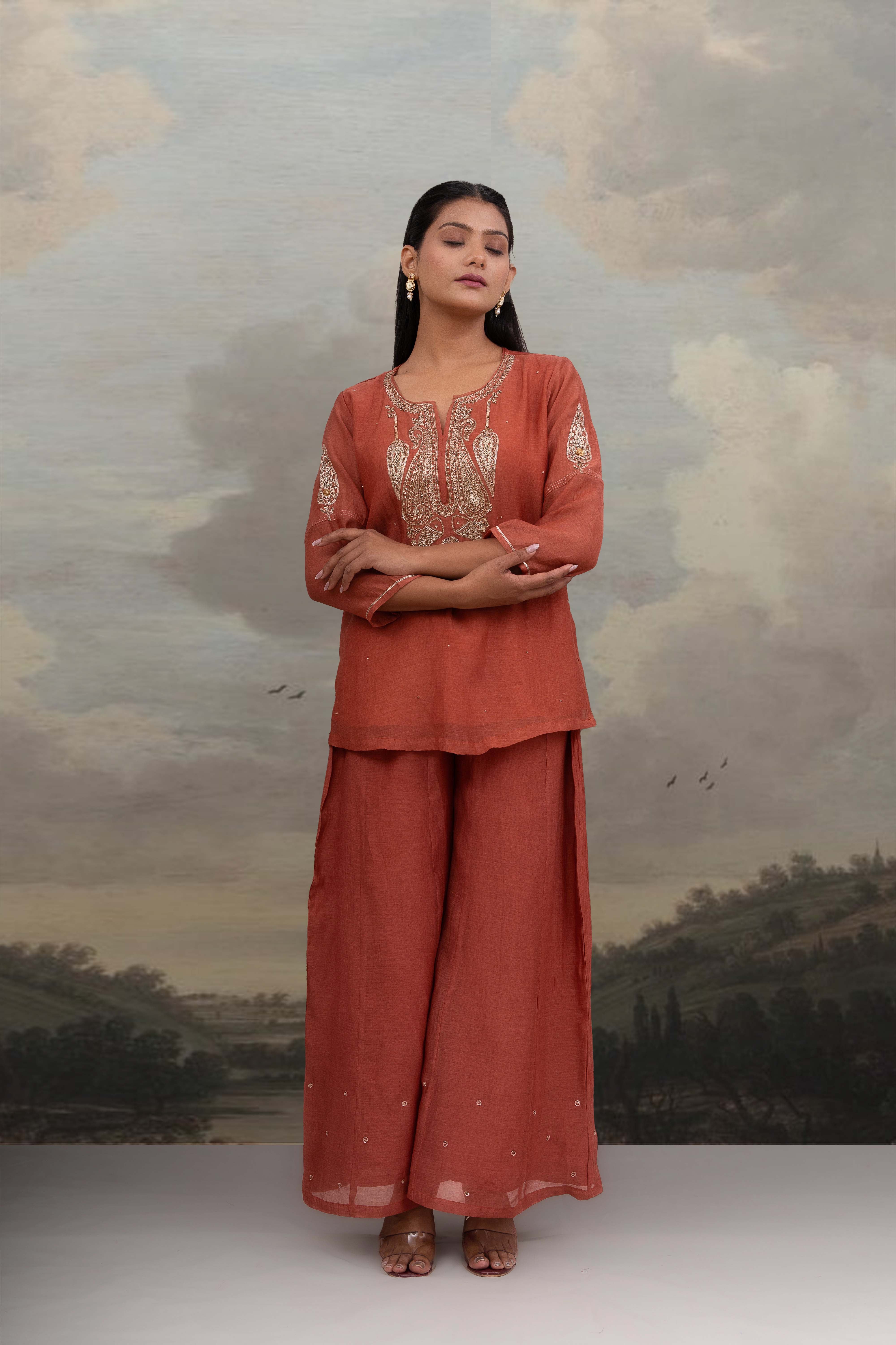 Rust Madder Top and Palazzo with dupatta