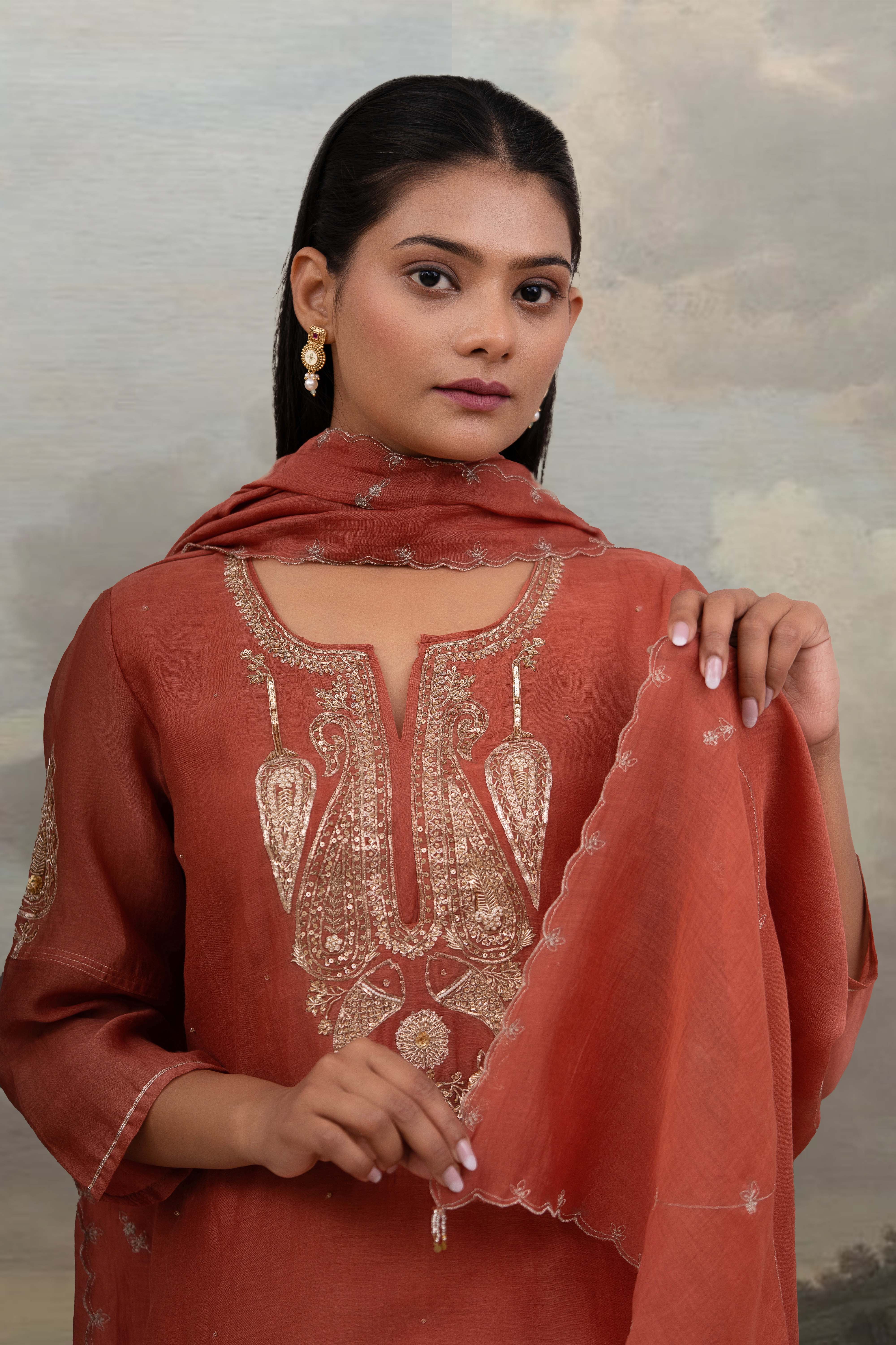 Rust Madder Top and Palazzo with dupatta