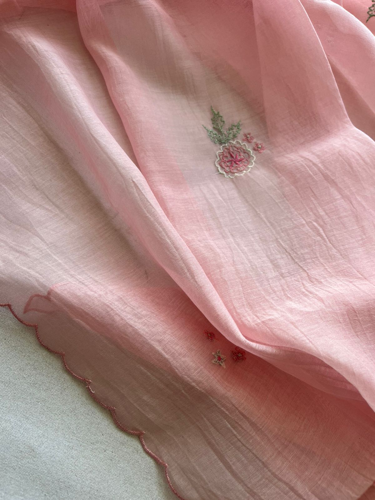 Blush pink camellia kurta set with duppata