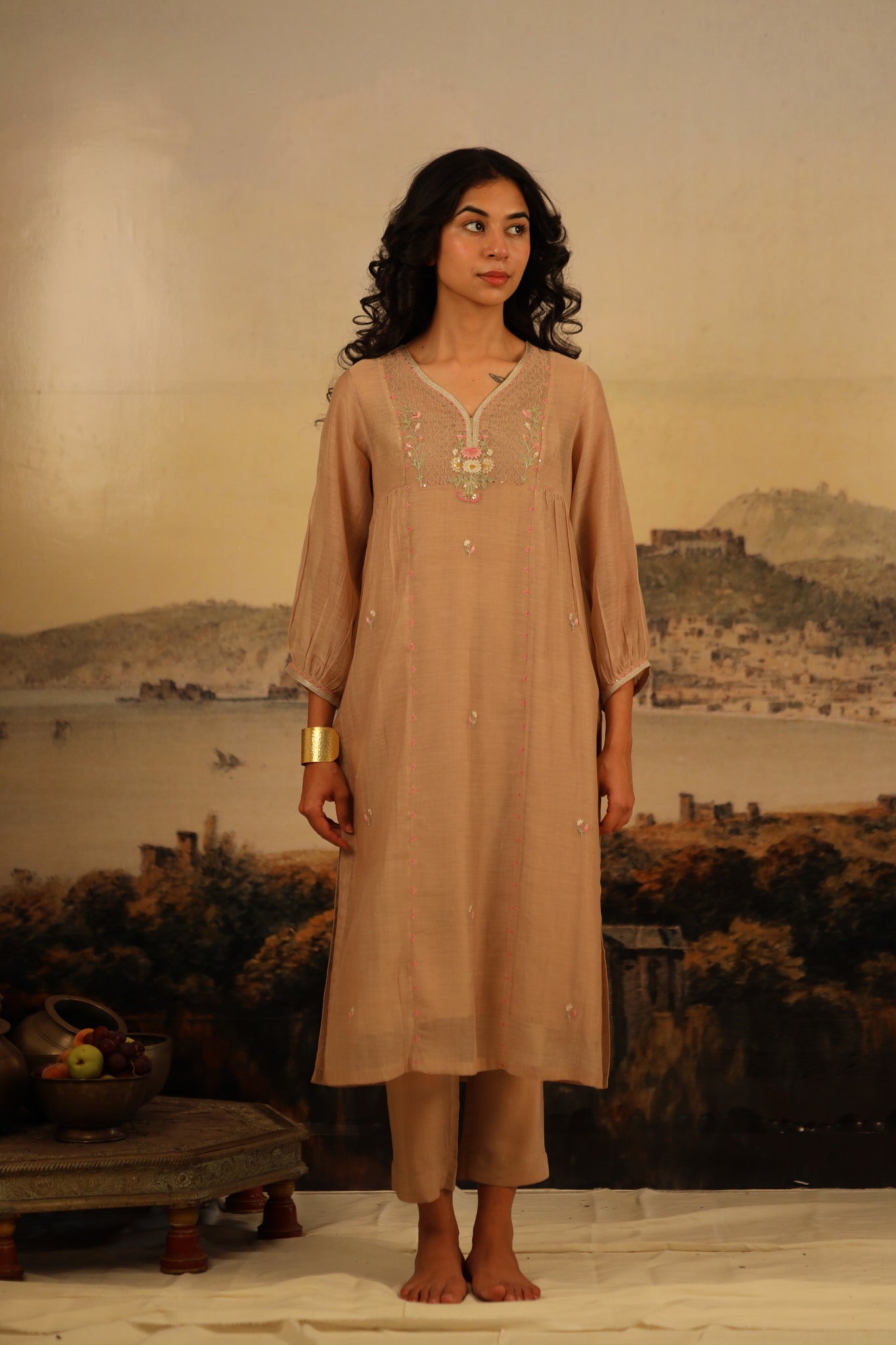 chiku juhi yoke kurta set with scarf