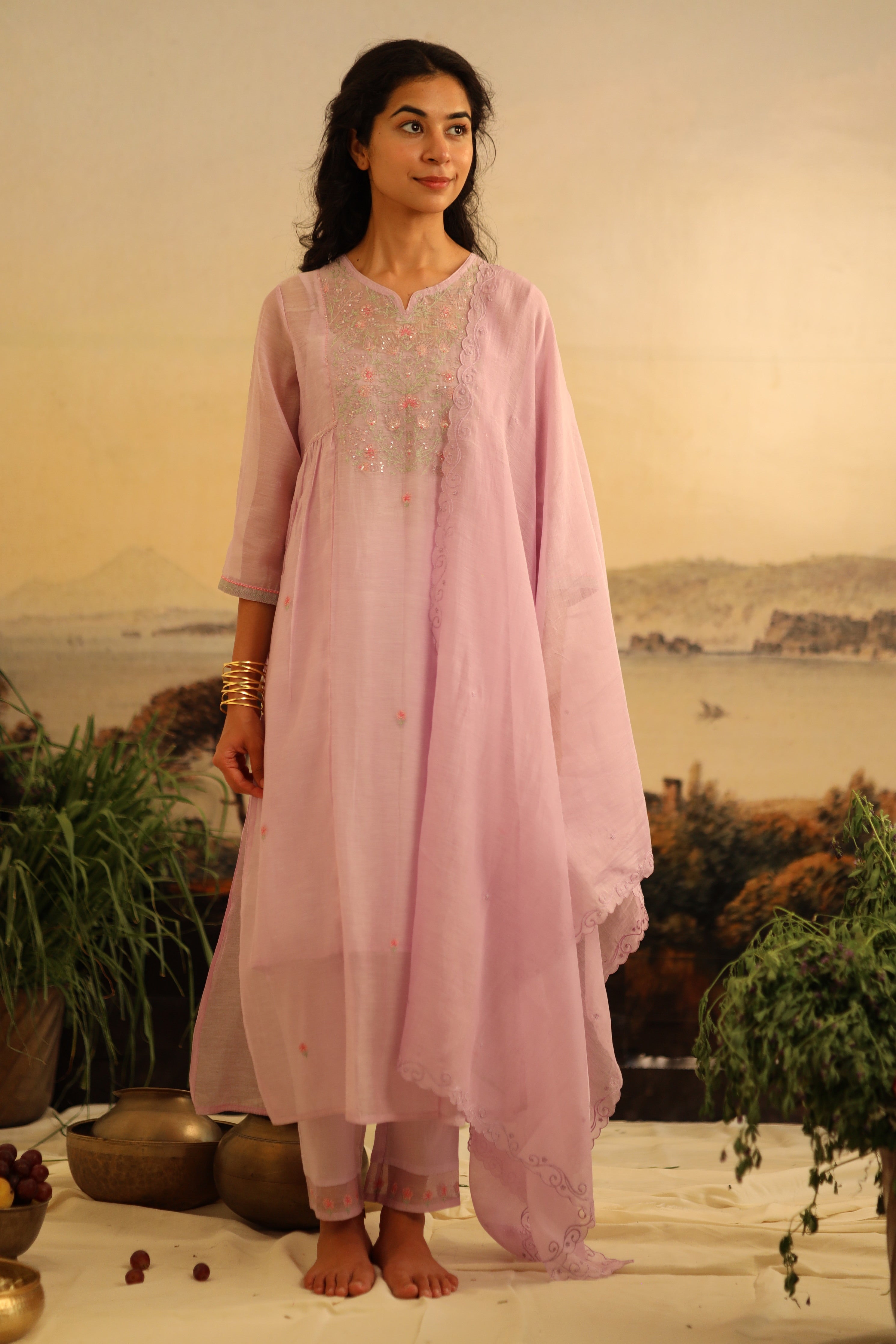 Lavender tonal embroidered Dupatta