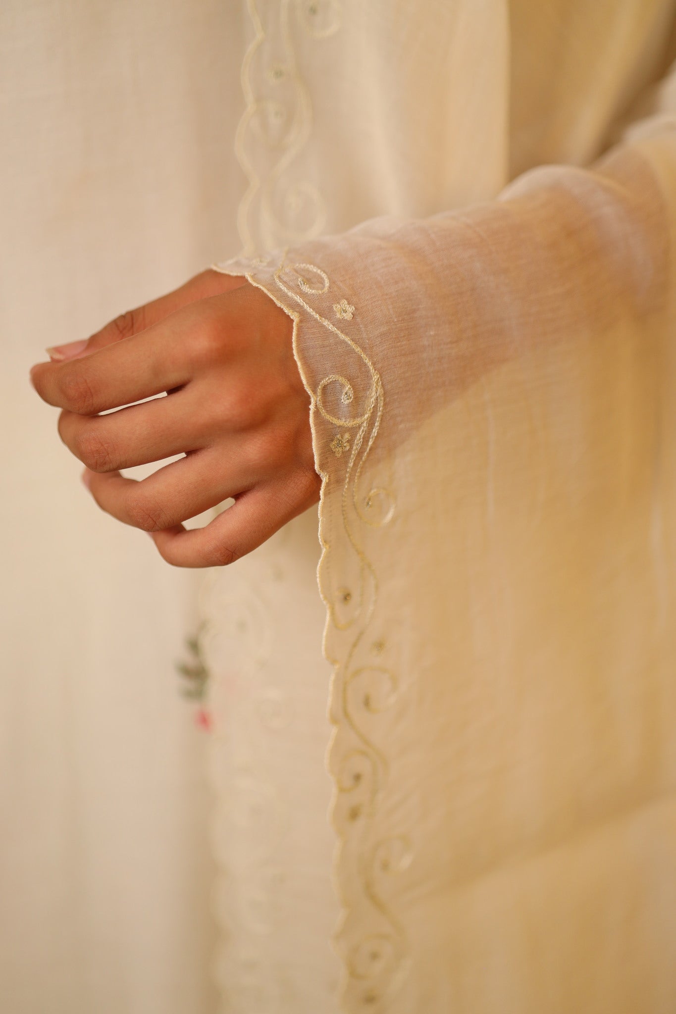 Ivory white tonal emb. Chanderi dupatta