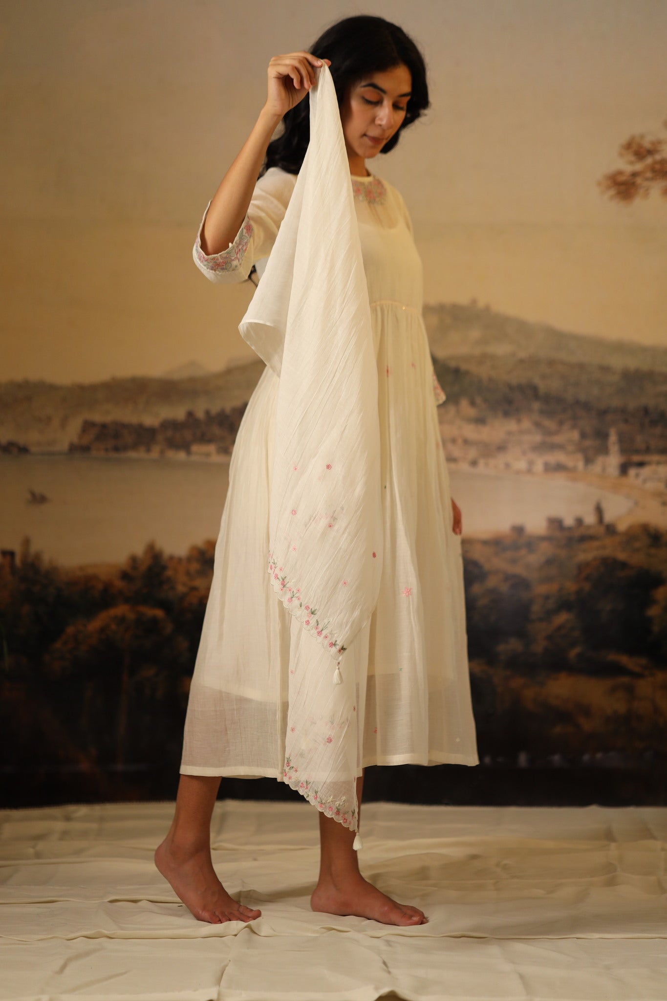 Ivory white embroidered Scarf