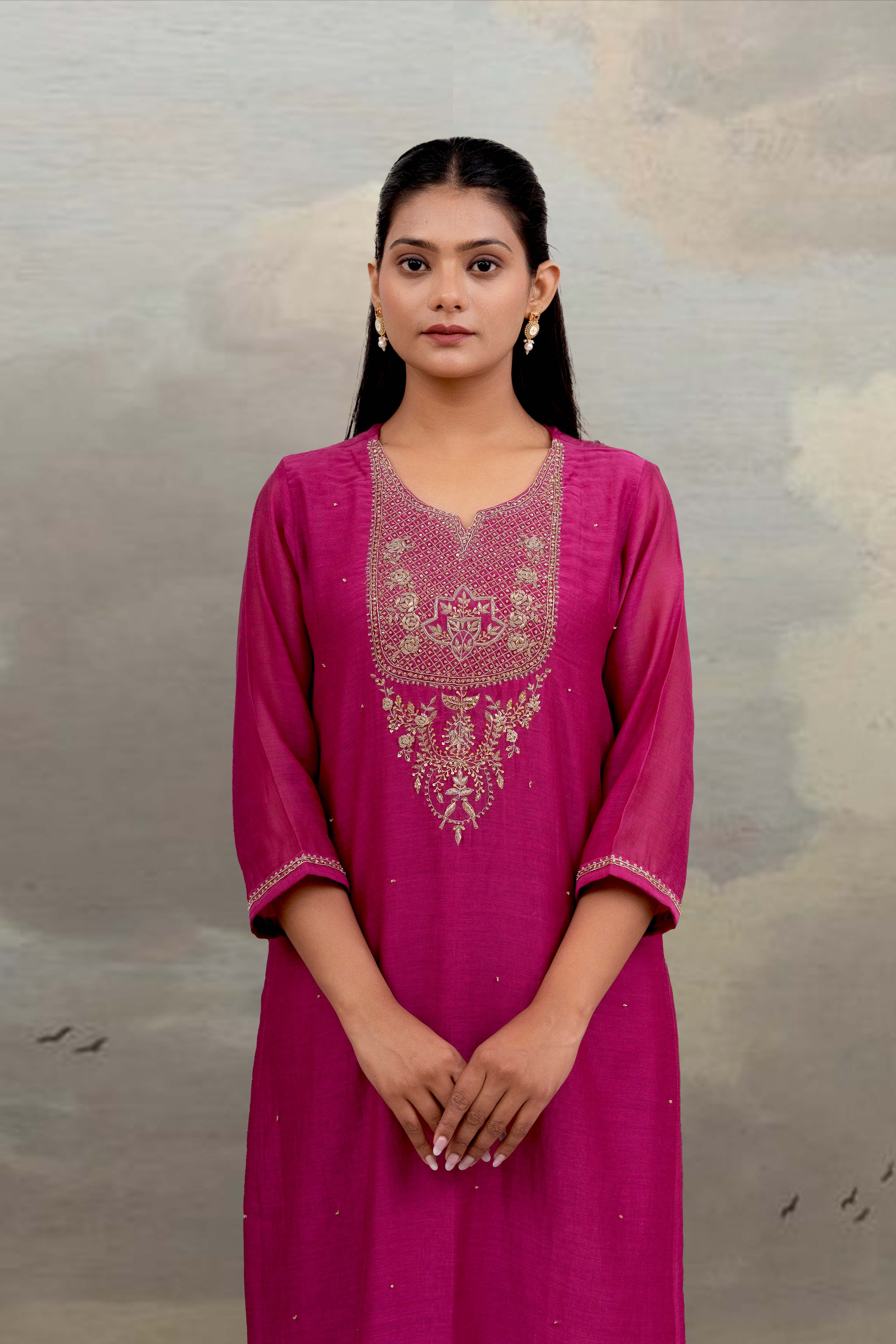 Rani pink paanch patti Zardosi suit set