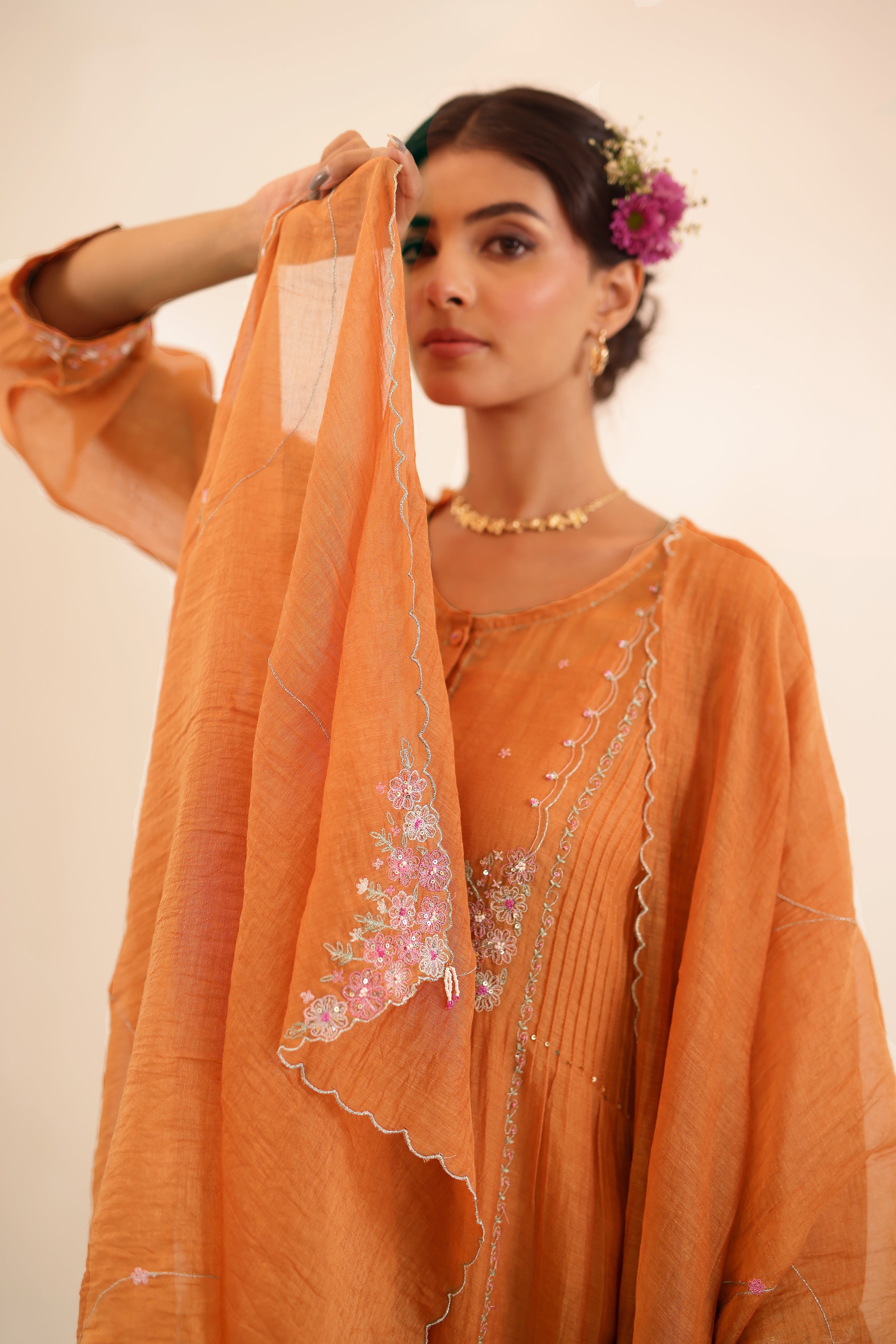 Rust Orange Beaded Bageecha suit set