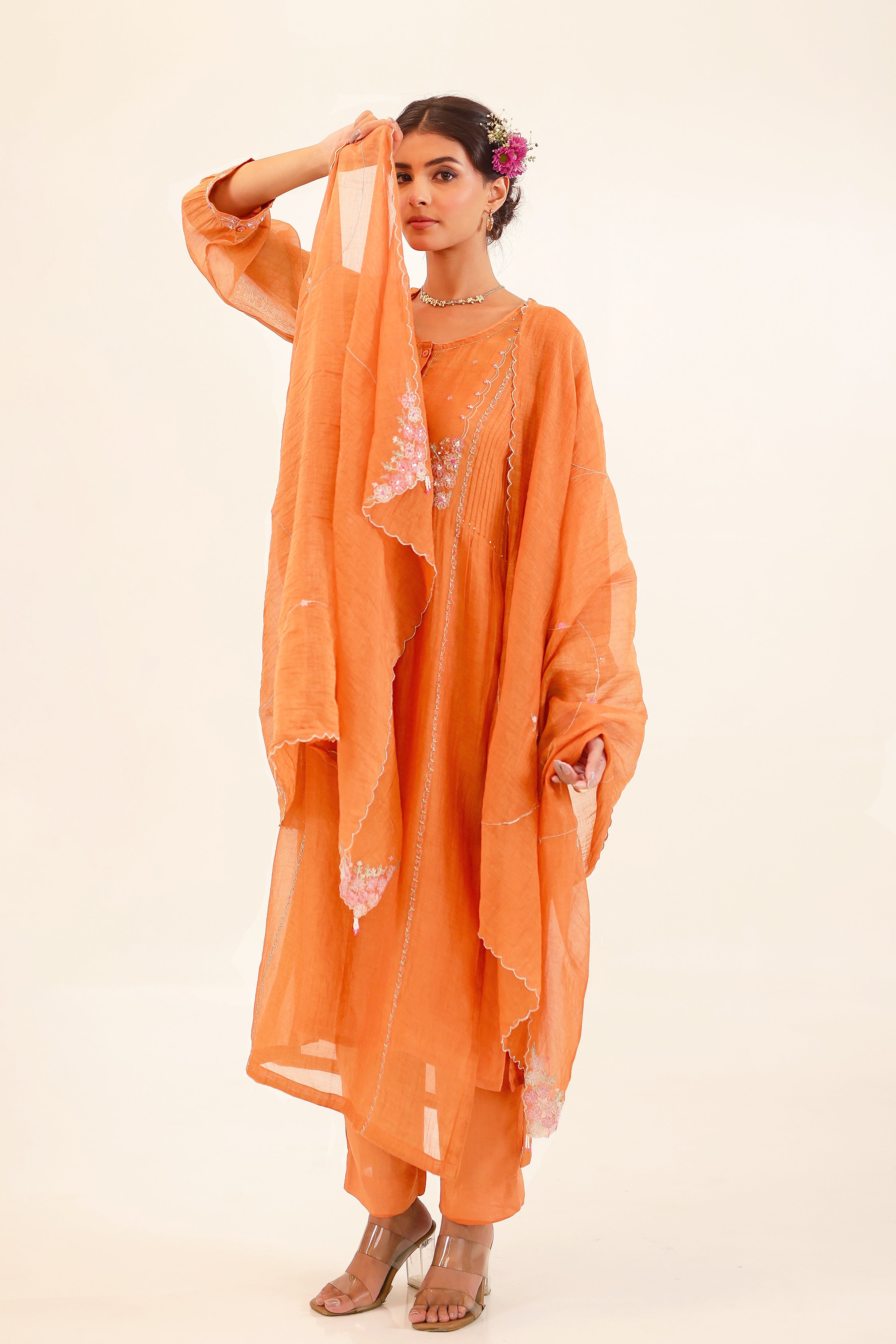 Rust Orange Beaded Bageecha suit set